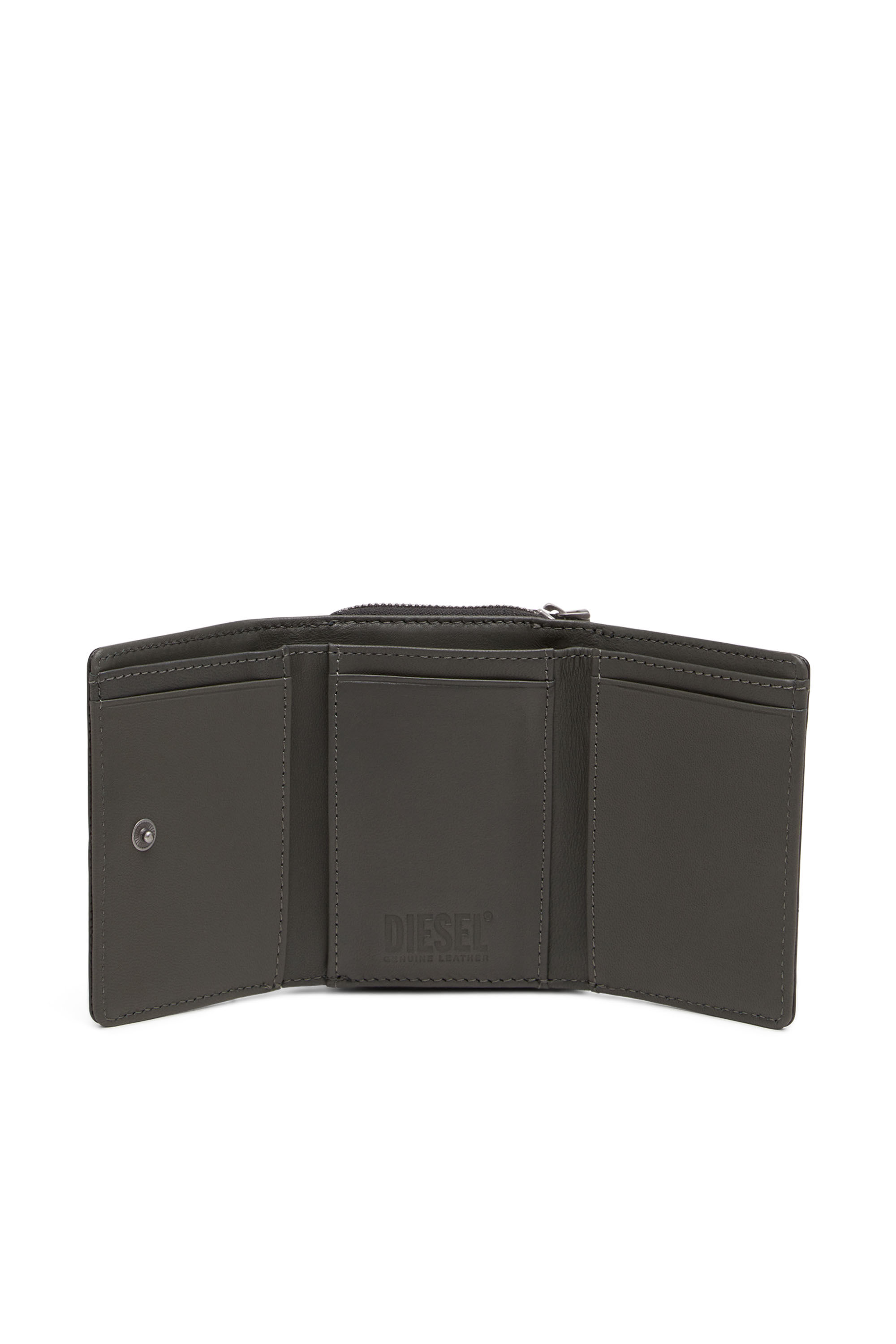 Diesel - TRI-FOLD COIN ZIP, Portefeuille à trois volets en cuir monogram Homme in Noir - 3