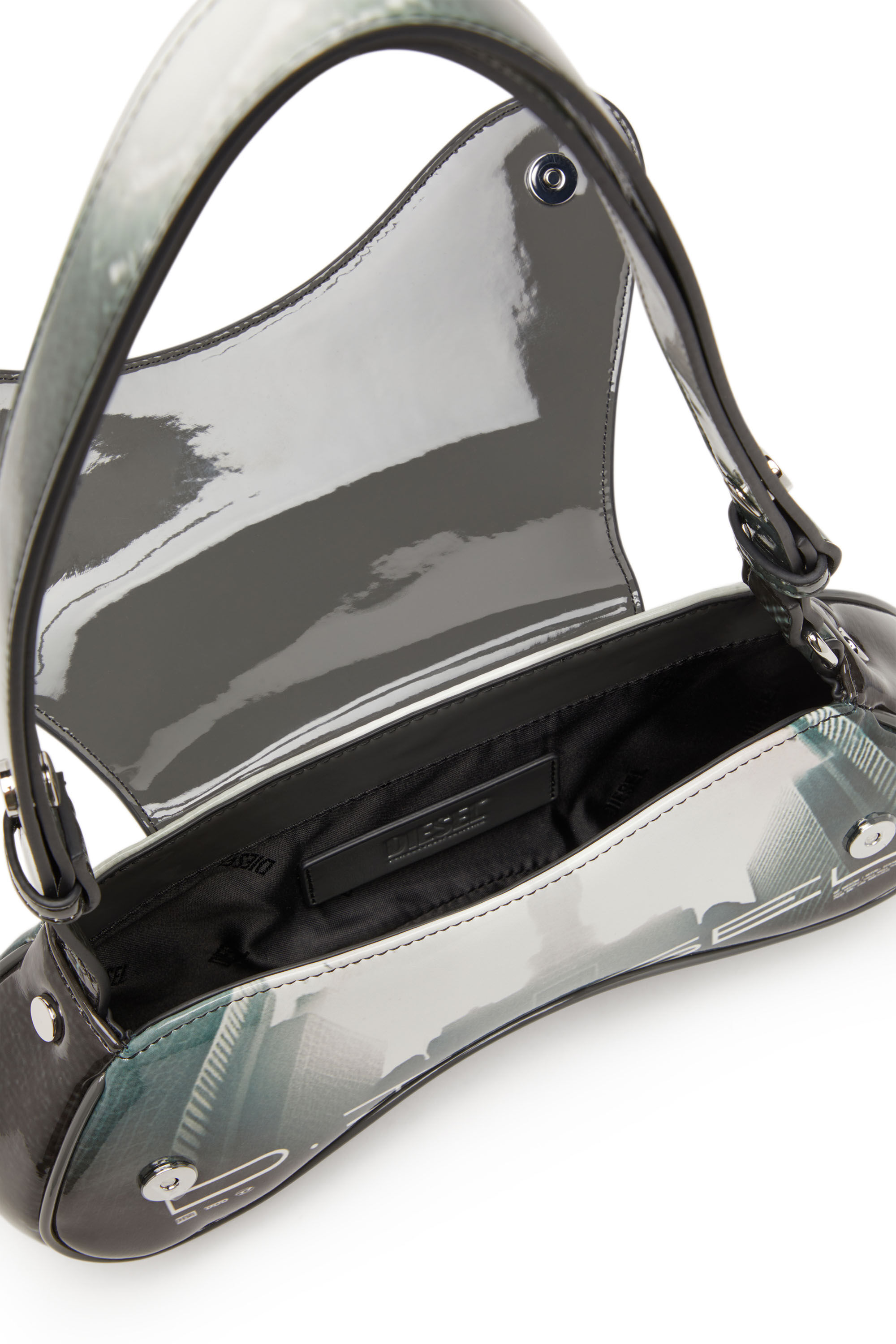 Women s Play Shoulder bag in printed glossy PU Grey Diesel