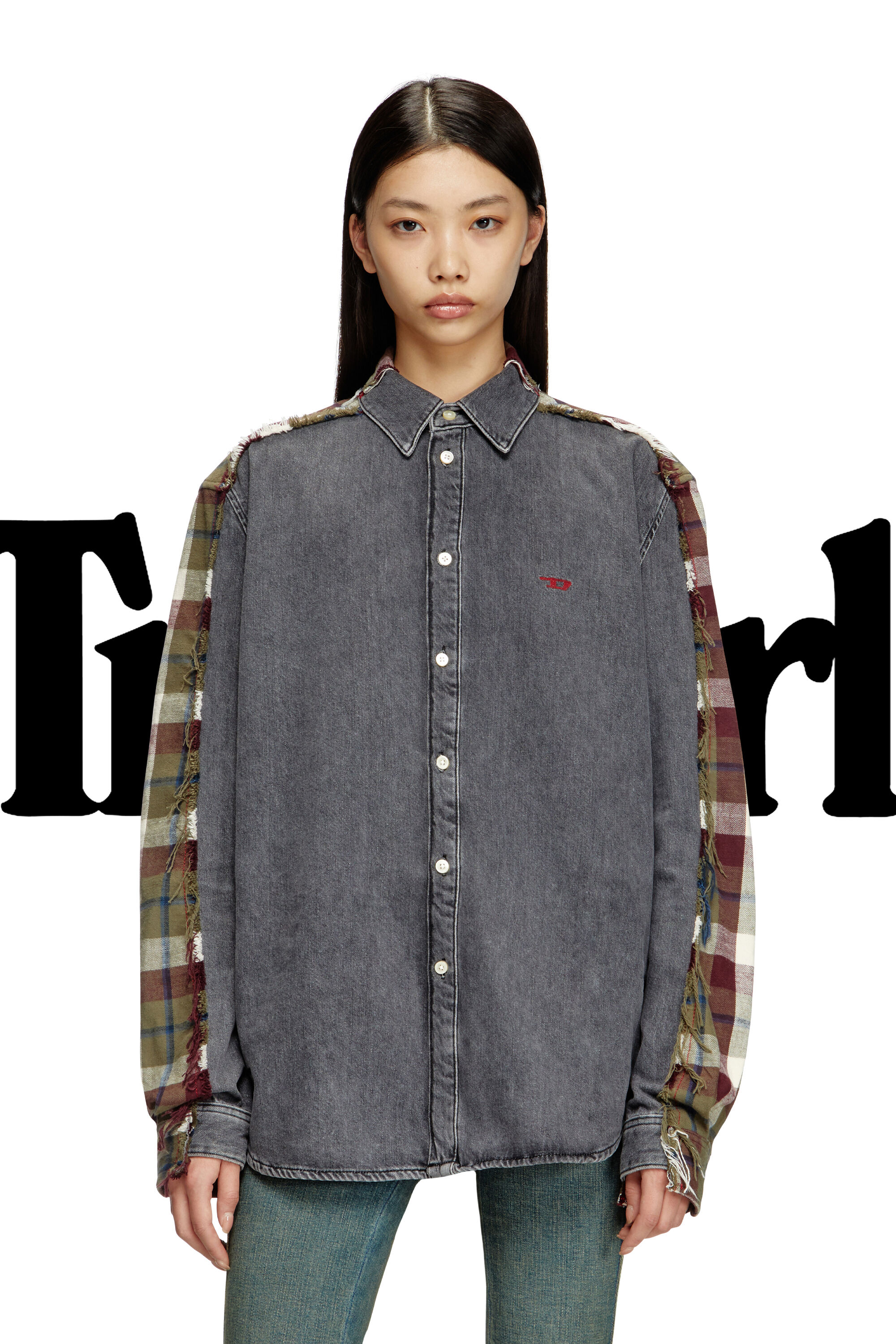 Diesel - Shirt Dieseloves 7A, Unisex's Denim and check shirt in Grey/Red - 6