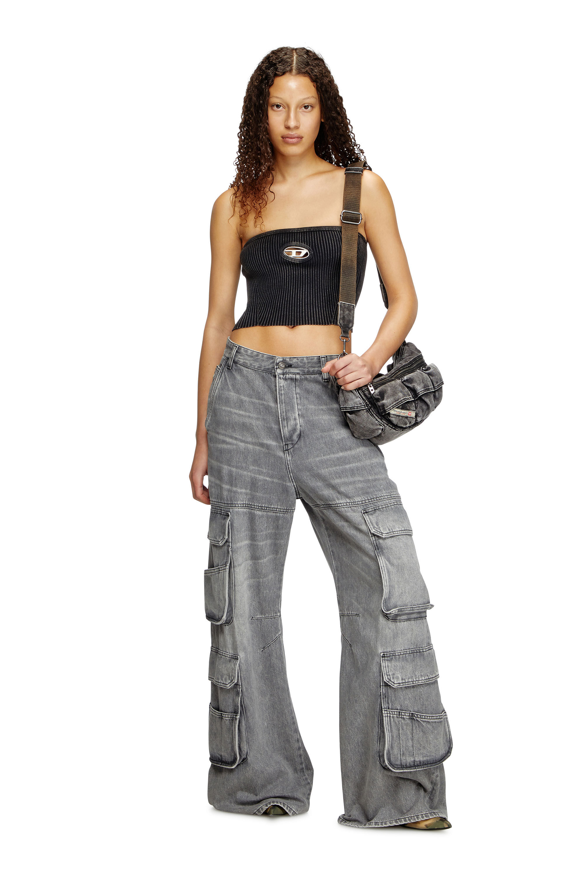 Diesel - M-CLARKSVILLEX-C, Female's Knit tube top with cut-out logo in Black - 1