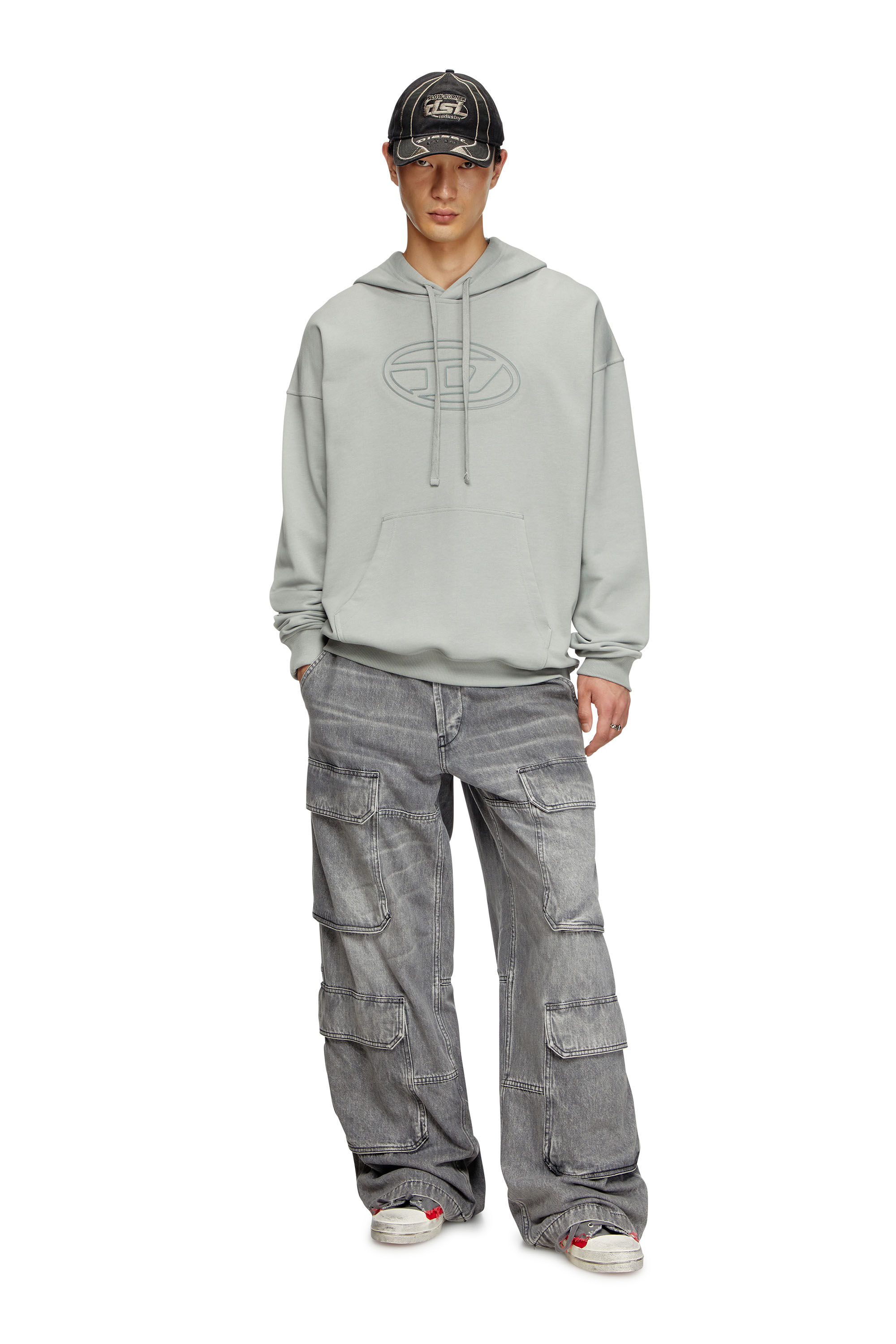 Diesel - S-UMMER-BIGOVAL, Male's Hoodie with embossed Oval D in Light Grey - 1