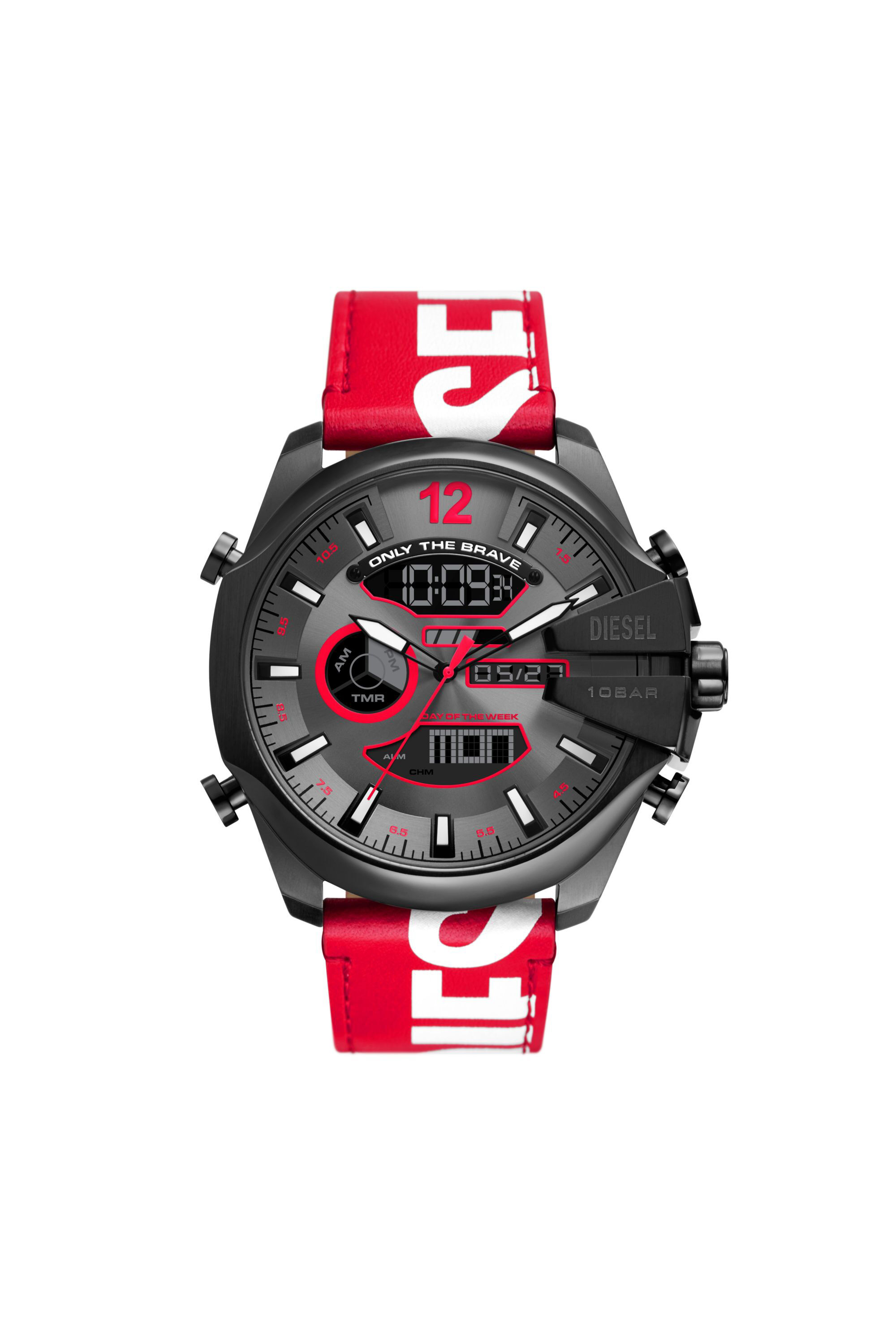 Diesel - DZ4647, Montre Mega Chief en cuir rouge and blanche Homme in Rouge - 1