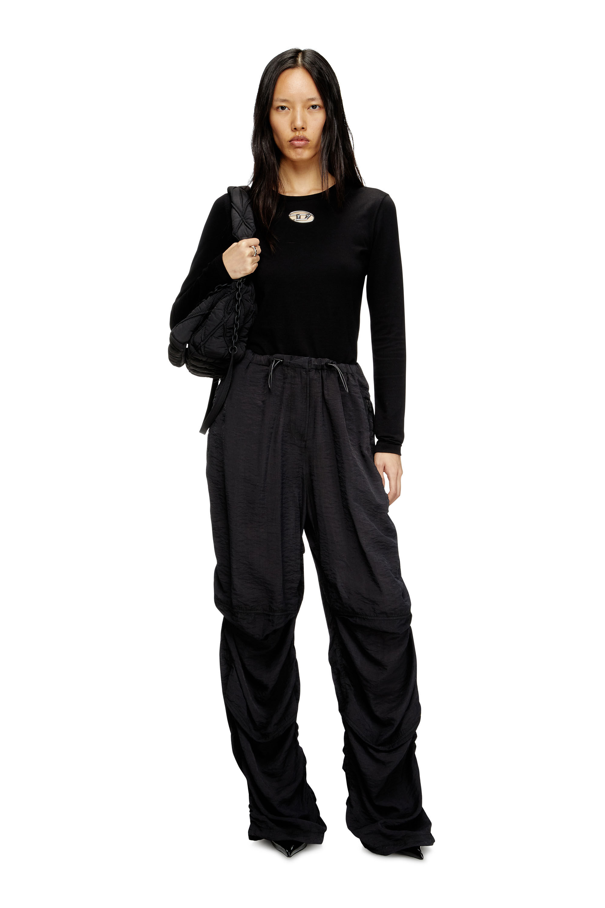 Diesel - T-UNCUTIE-LONG-LS-OD, Female's Long-sleeve top with Oval D cut-out in Black - 1