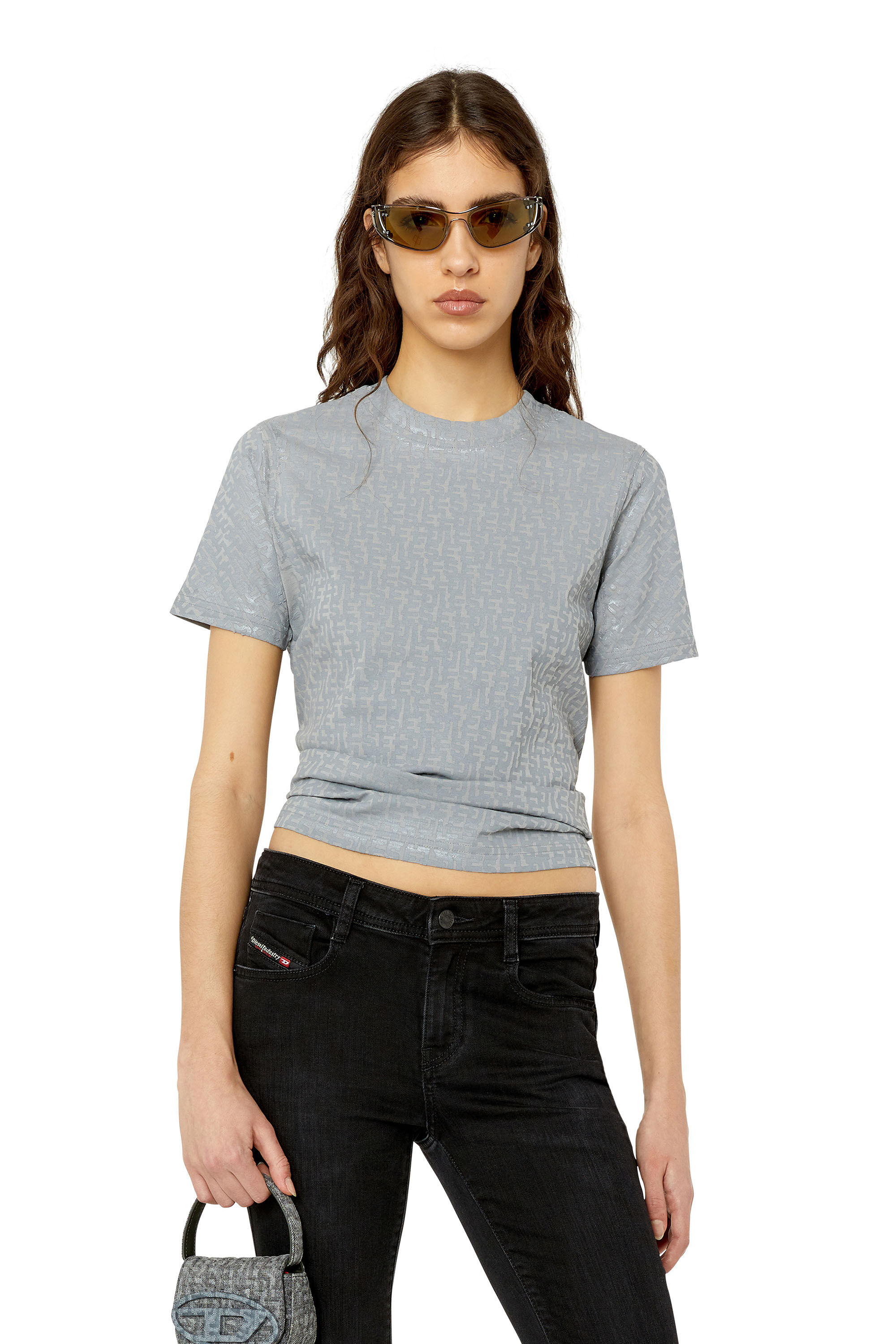 Diesel - T-REG-MONO, Female's T-shirt with monogram print in Light Grey - 3