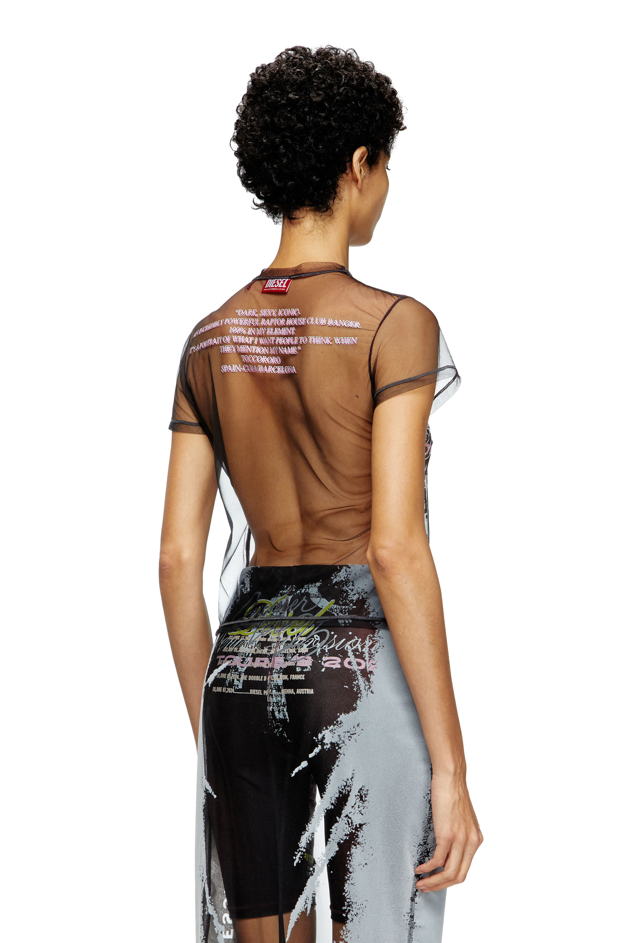 Diesel - T-YRAC, Female's Sheer top with lyrics print in Black - 5