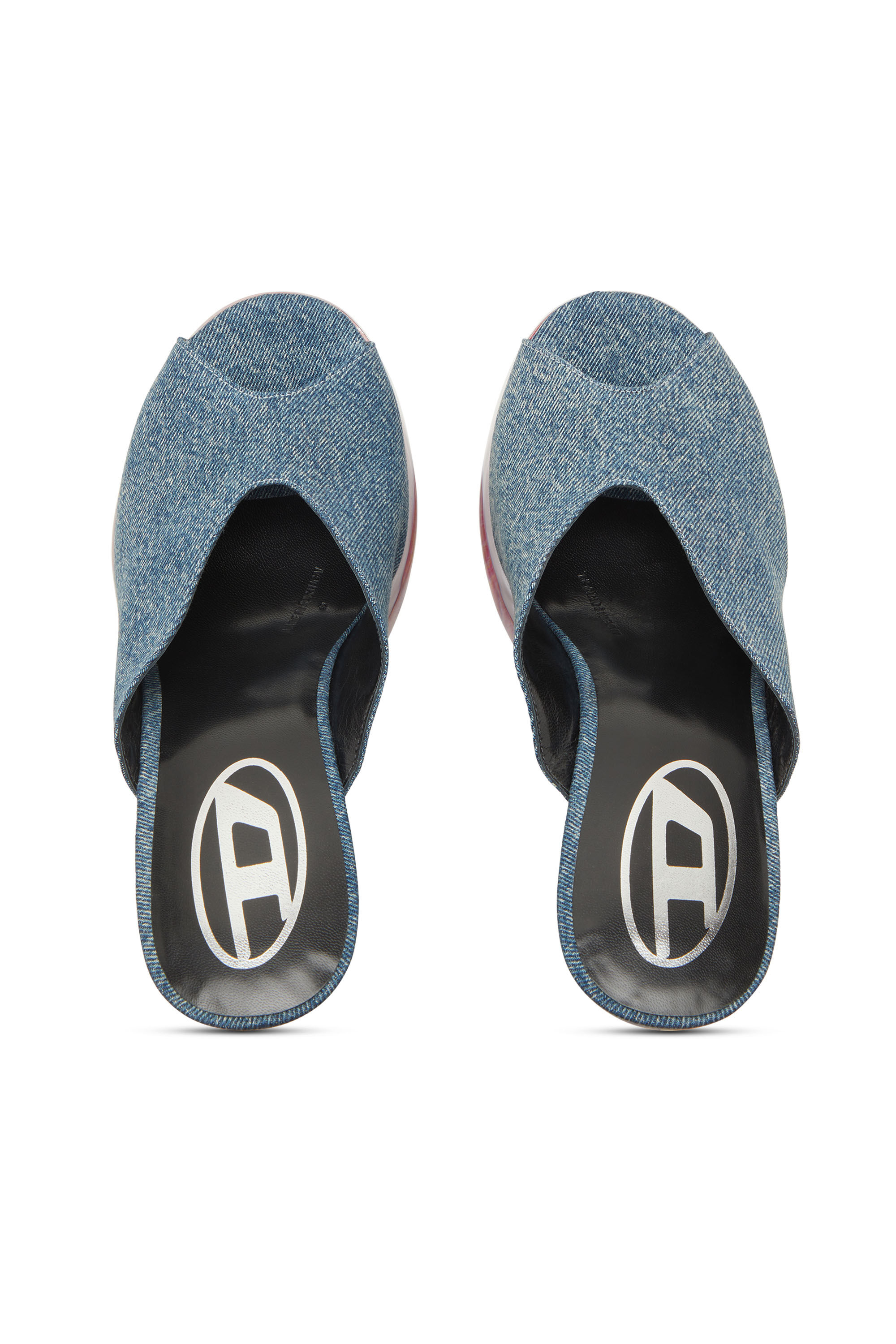 Diesel - D-LAKE PLATFORM SDL, D-Lake-Mules à plateforme en denim et plexiglas Femme in Bleu - 4