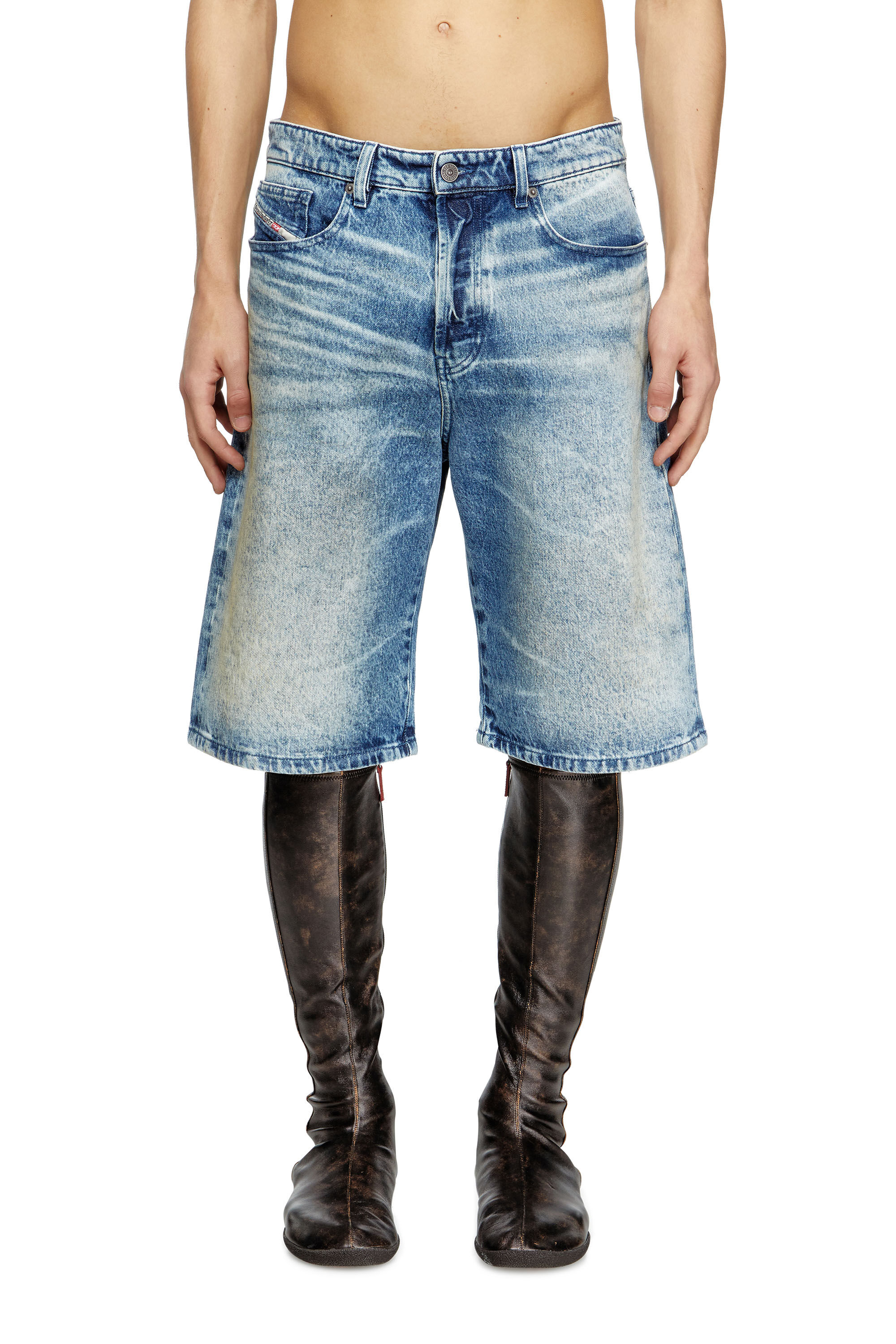 Diesel - D-RIXFORD-S, Male's Denim shorts with lyrics print in Medium Blue - 3
