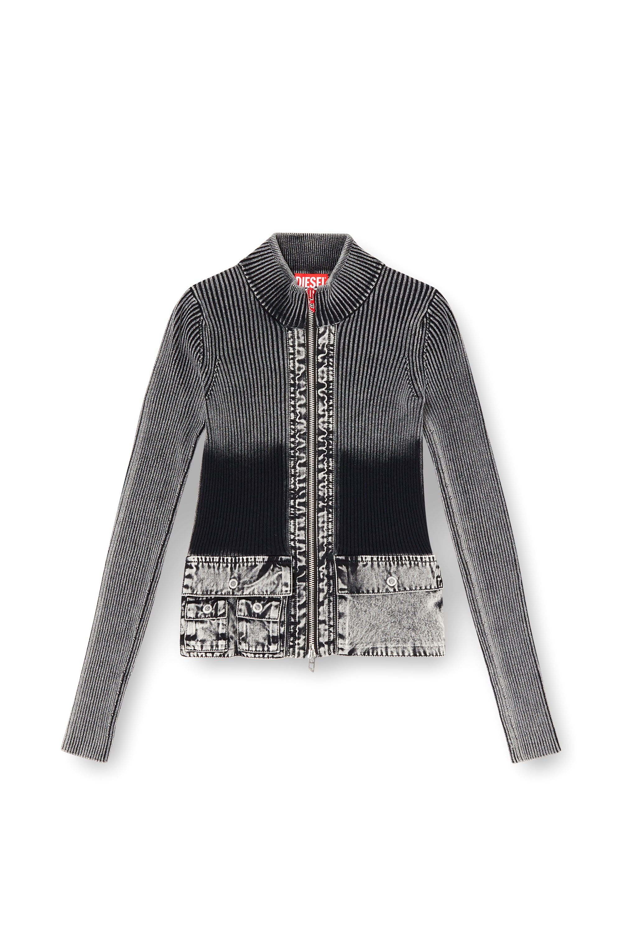 Diesel - M-MELISSA, Cardigan zippé avec poches cargo en denim Femme in Gris - 2