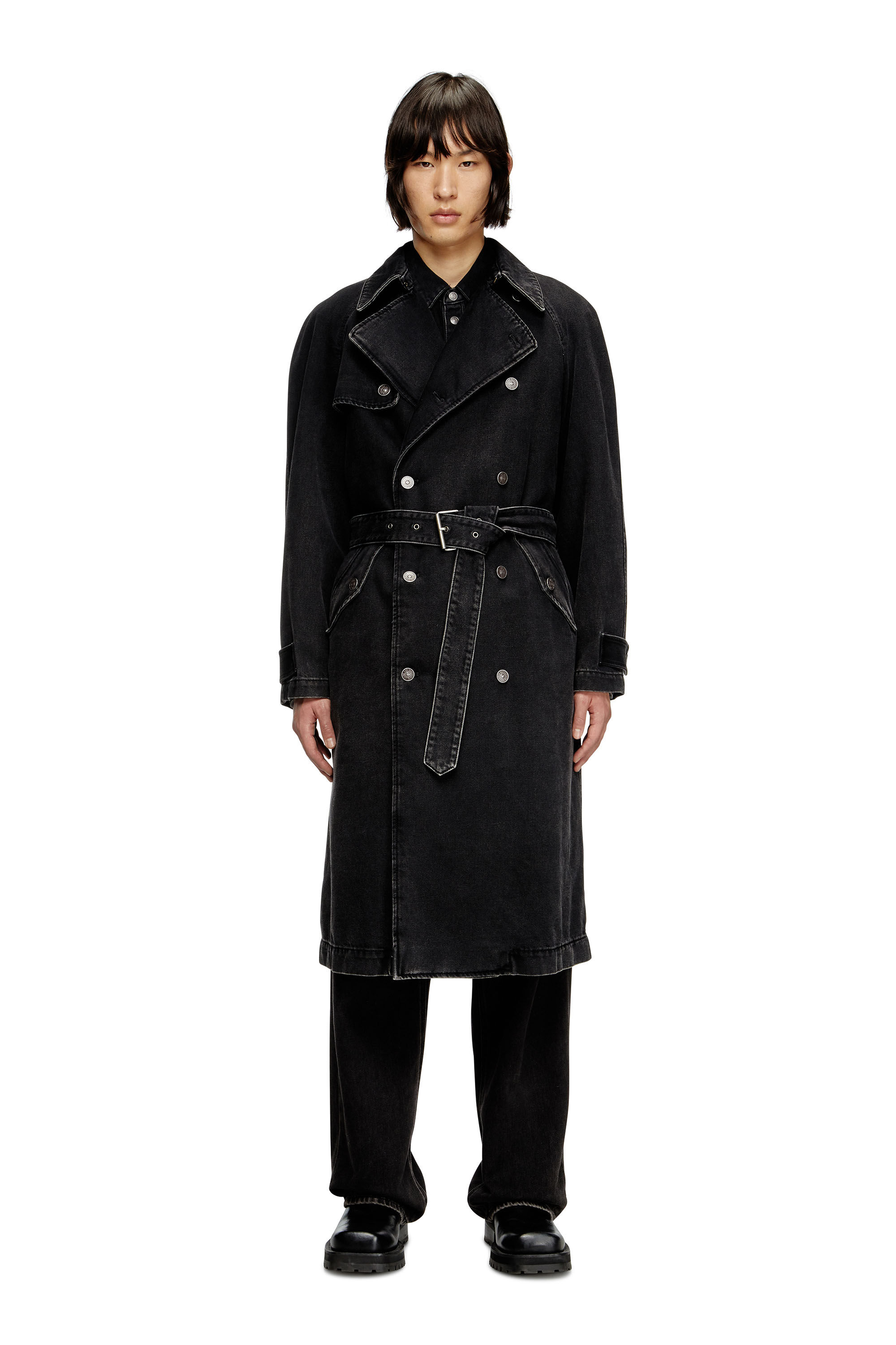 Diesel - D-DELIRIOUS-D, Male's Trench coat in clean-wash denim in Black - 1