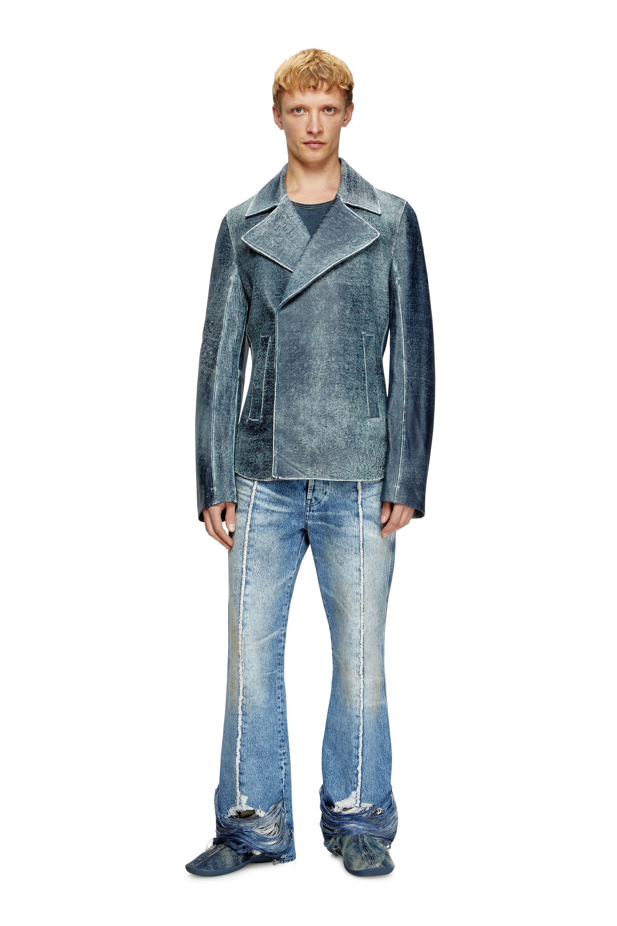 Diesel - L-WERNER, Male's Jacket in denim-treated leather in Dark Blue - 1