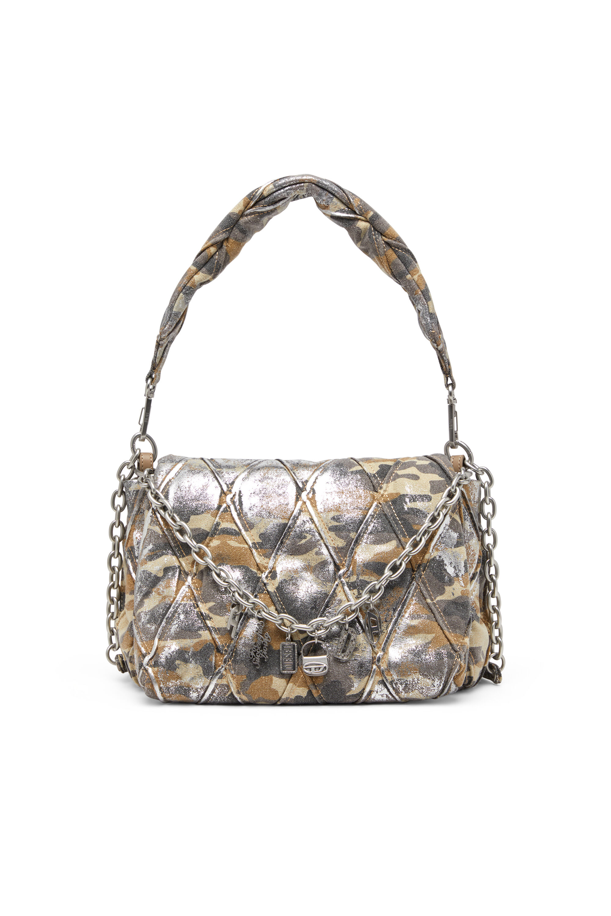 Diesel - CHARM-D SHOULDER M, Female's Charm-D M-Shoulder bag in metallic camo canvas in Multicolor/Brown - 1