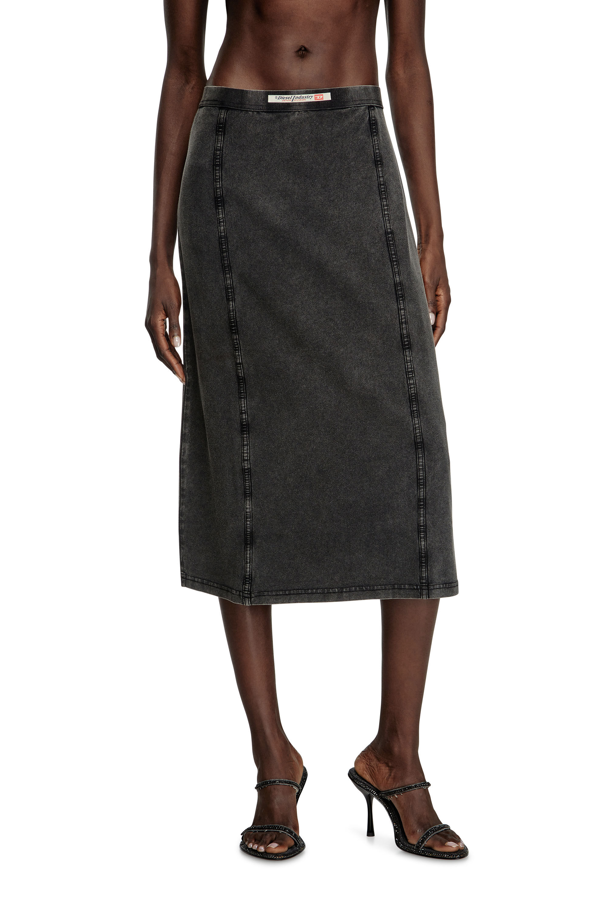 Diesel - O-ALLEGRA, Jupe midi à effet denim Femme in Noir - 3