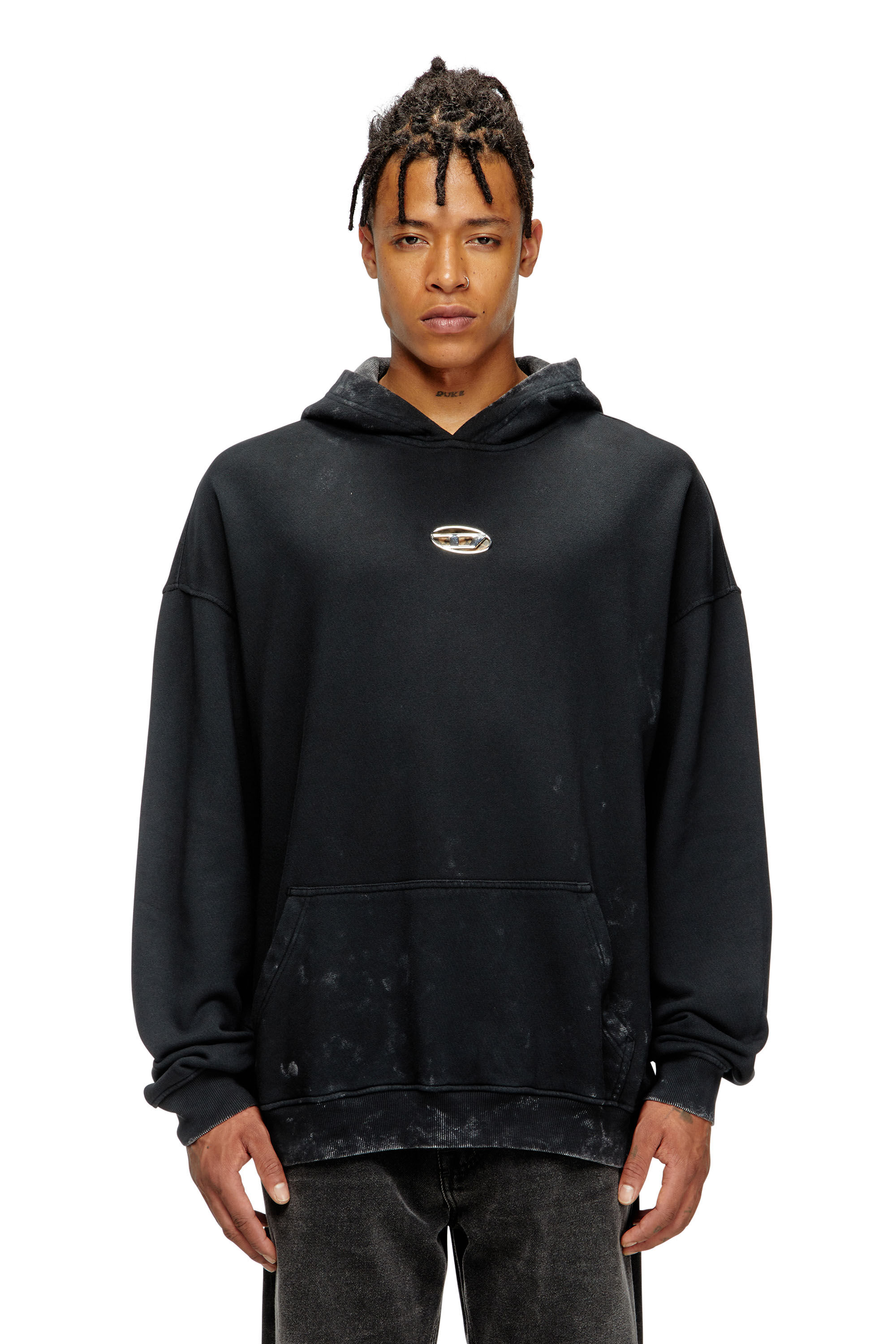 Diesel - S-BOXT-HOOD-T10, Male's Hoodie with cut-out metal Oval D in Black - 2
