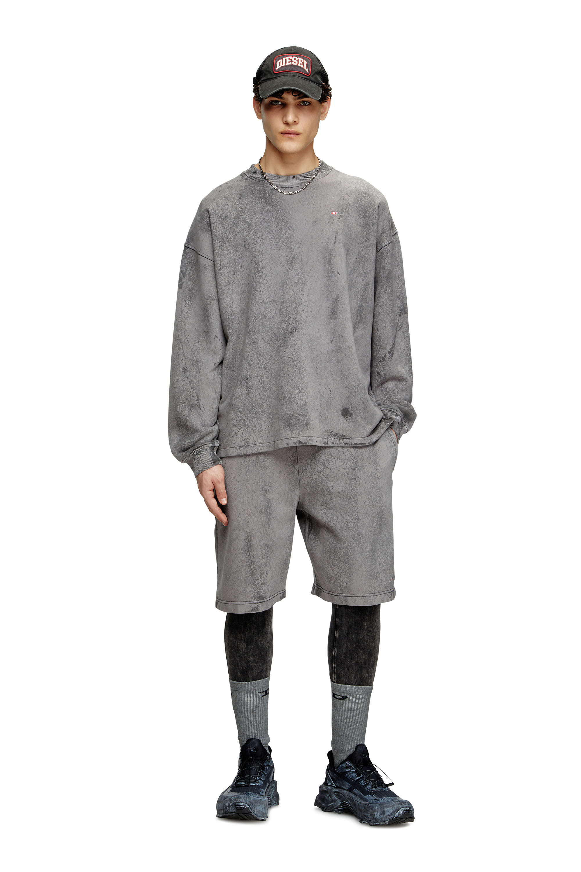 Diesel - S-BAXT-T1, Male's Cracked-effect sweatshirt with micro logo in Grey - 1