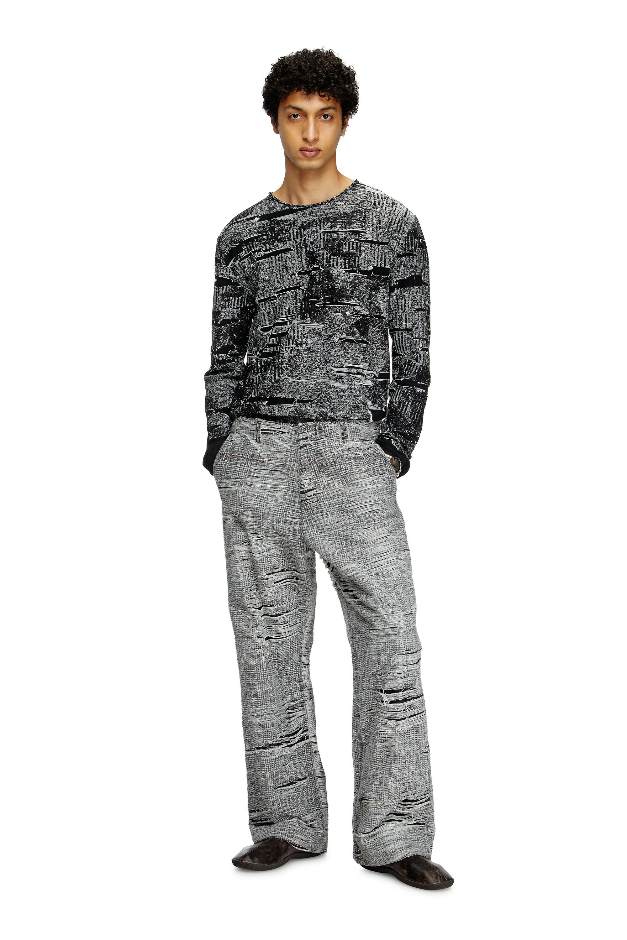 Diesel - K-CADMO, Male's Jumper with engineered distressing in Black - 1