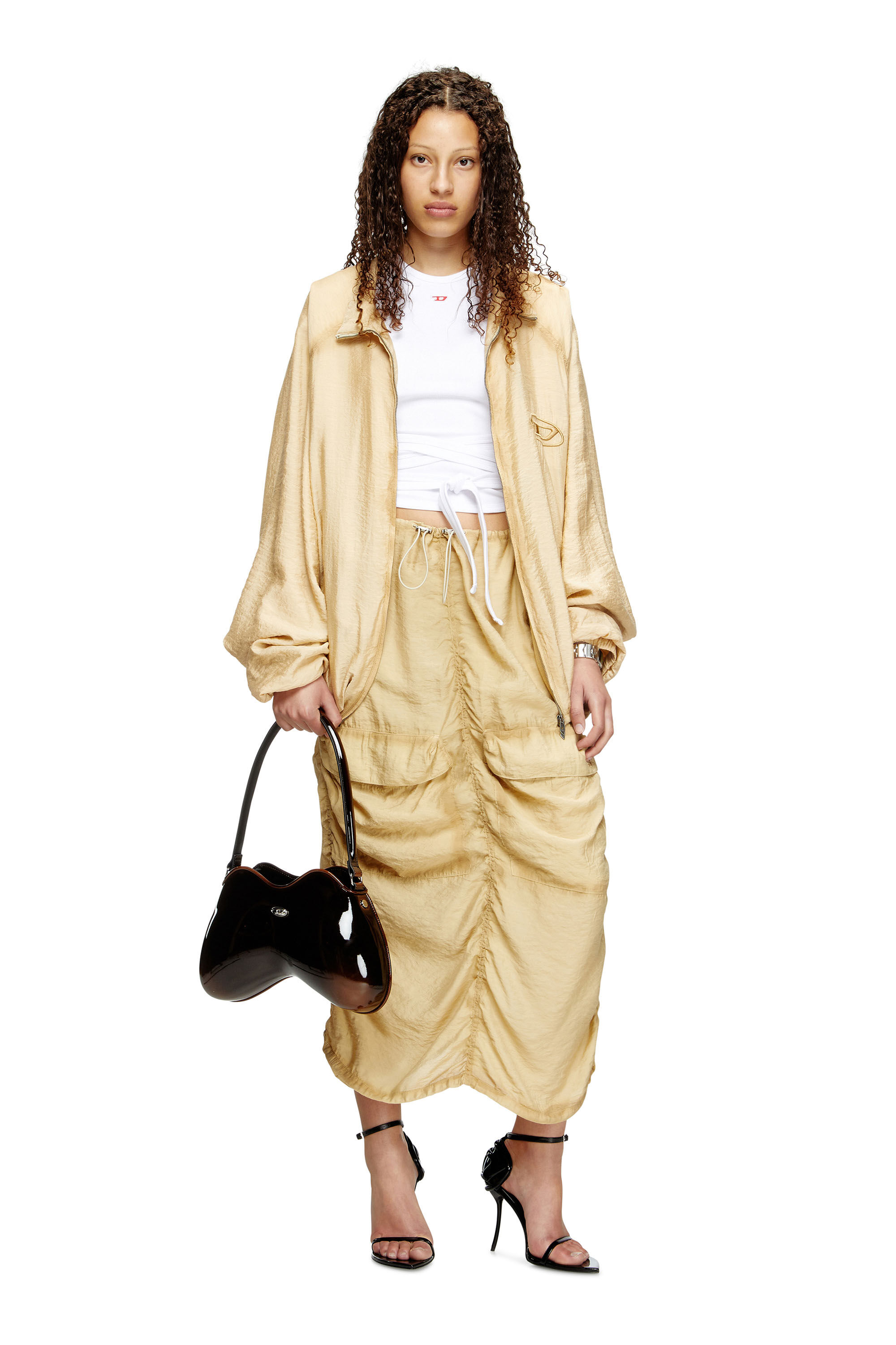 Diesel - O-RACLE, Female's Cargo midi skirt in treated viscose-nylon in Beige - 1