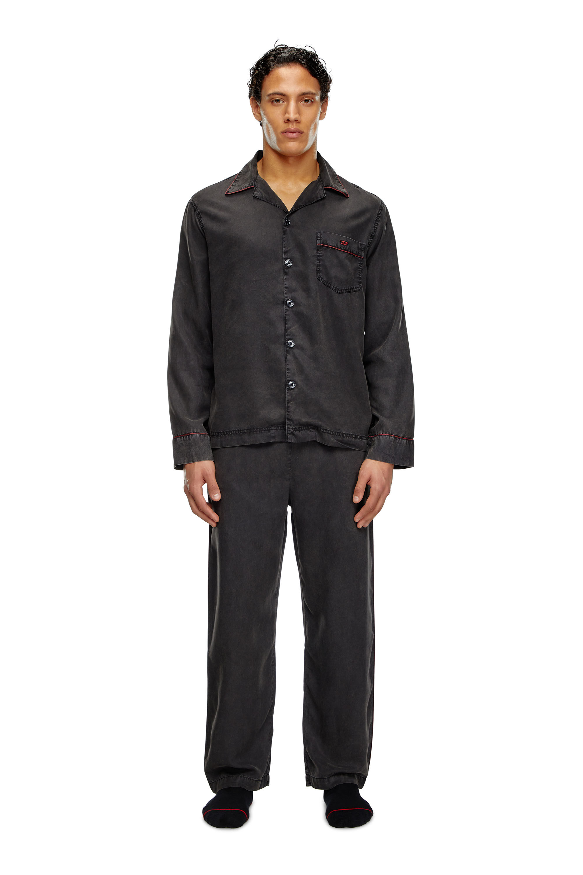 Diesel - UMSET-LOOMY, Male's Long pyjamas with contrast piping in Black - 3