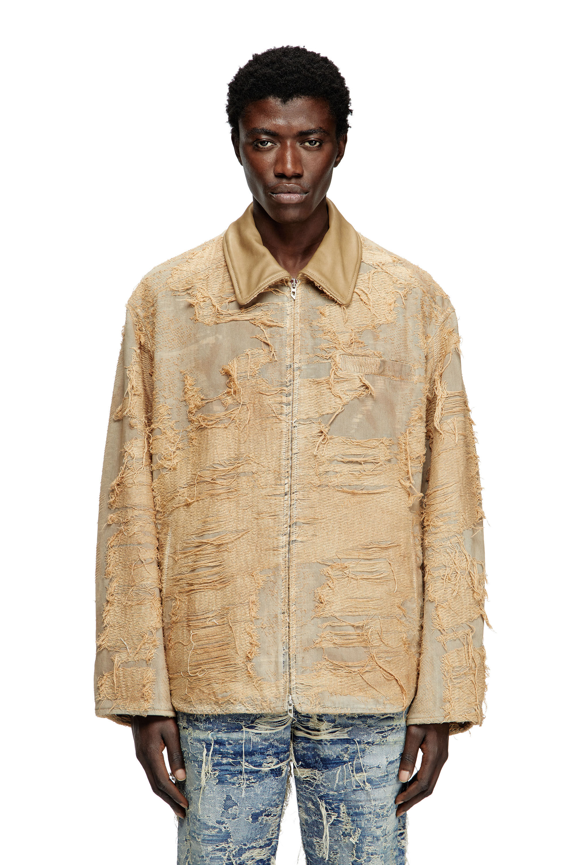 Diesel - D-IVAR-FSG, Male's Jacket in overdyed floating-thread denim in Light Brown - 3