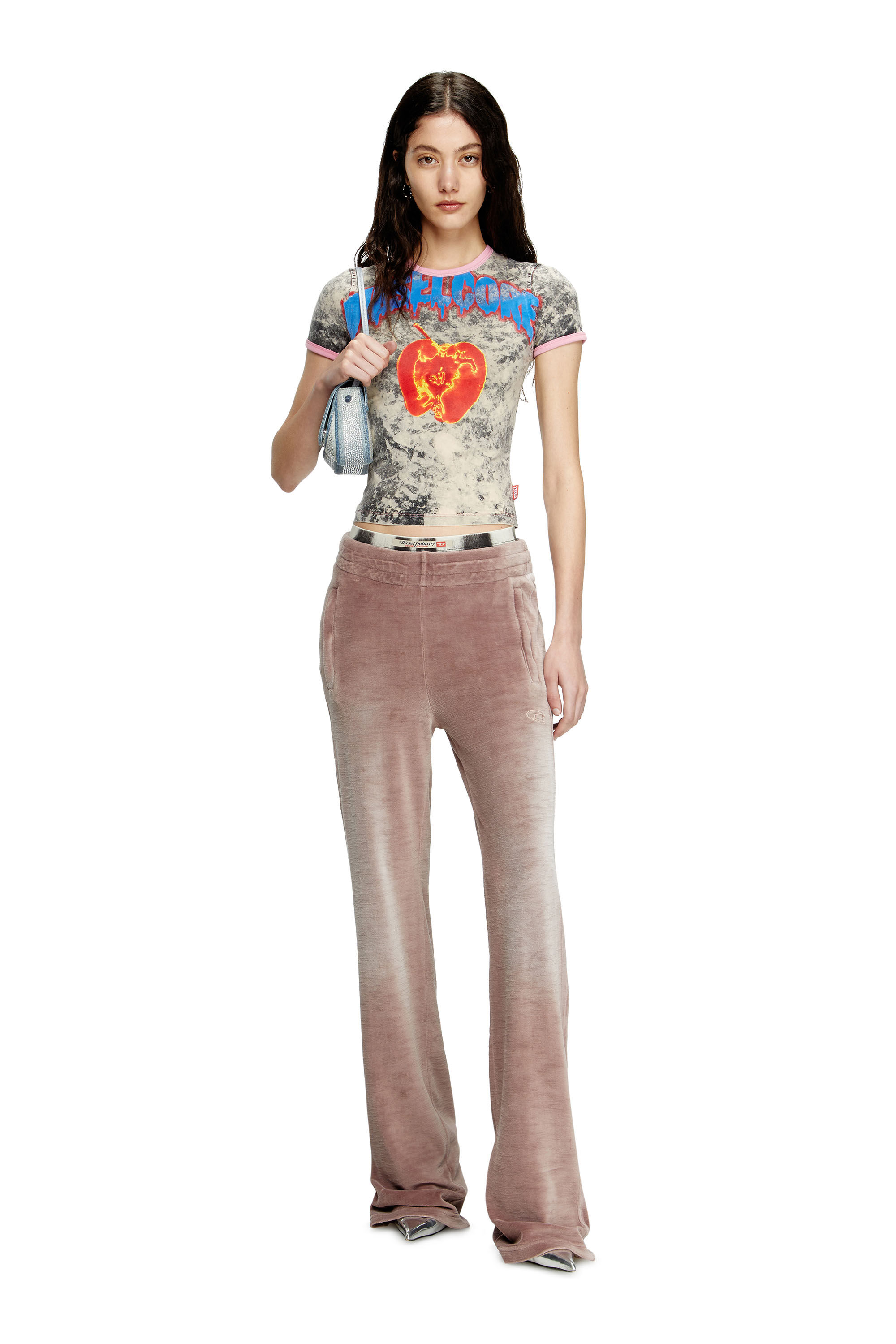 Diesel - T-UNCUTIES-SHORT-Q1, Female's T-shirt with Diesel Core print in Grey - 1