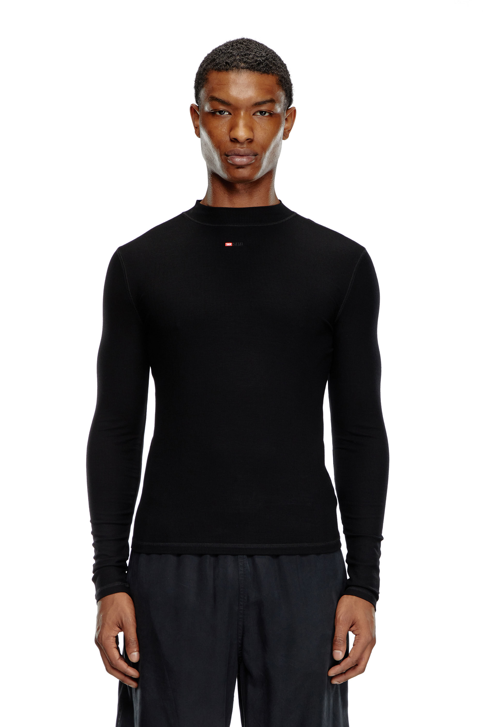 Diesel - T-MOKKY-LS-MICRODIV, Unisex's Mock-neck top with micro logo in Black - 3