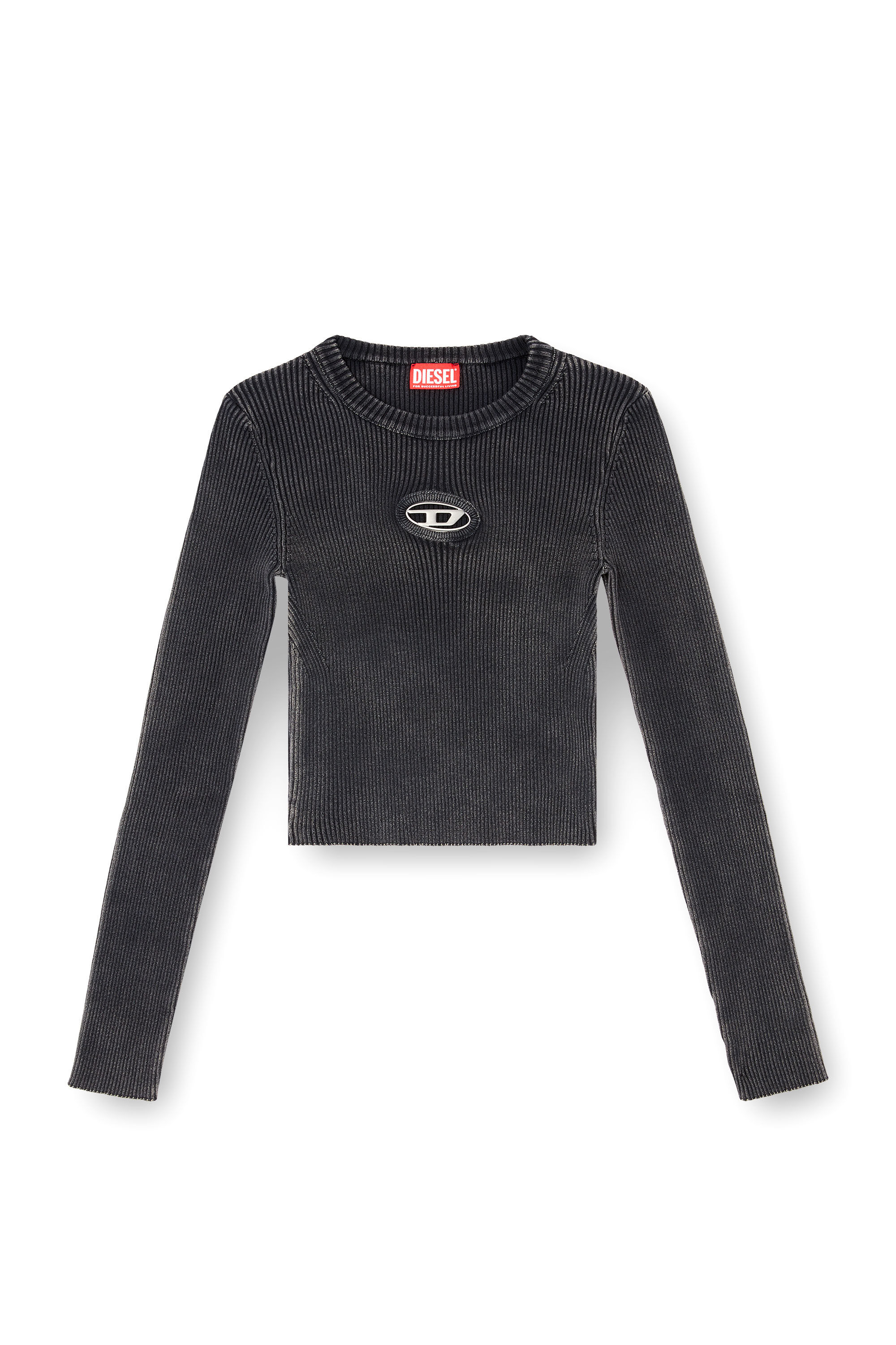 Diesel - M-ANCHOR-A, Female's Cropped jumper with cut-out logo in Black - 2