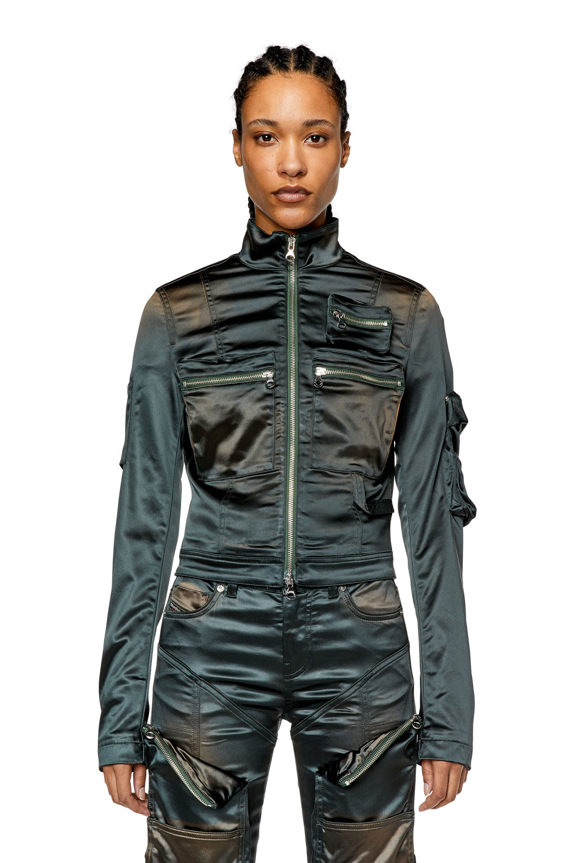 Diesel - G-LANDY, Female's Utility jacket in shiny satin in Dark Grey - 3