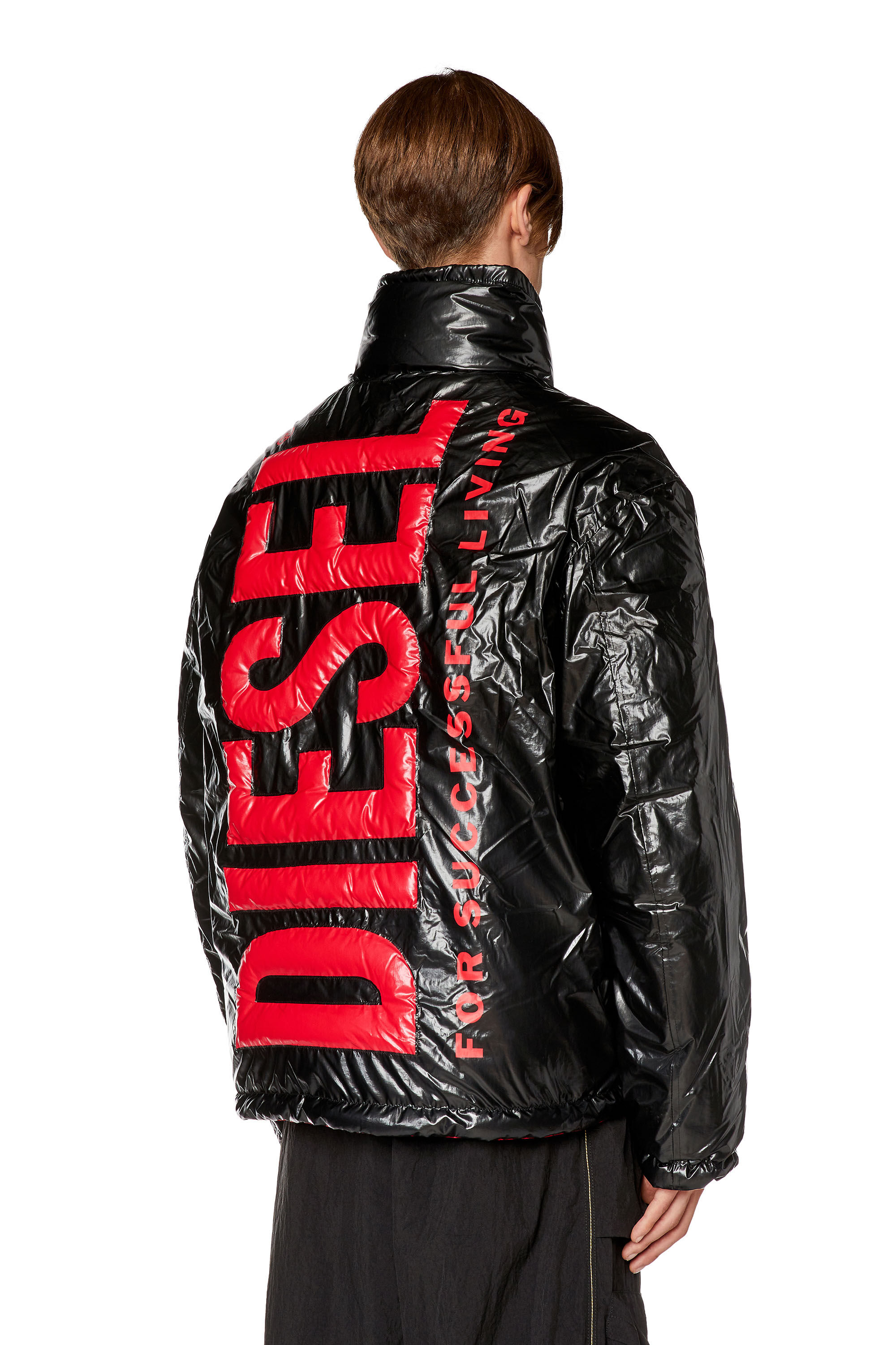 Diesel - W-JUPIT, Male's Padded jacket with maxi logo in Black/Red - 3