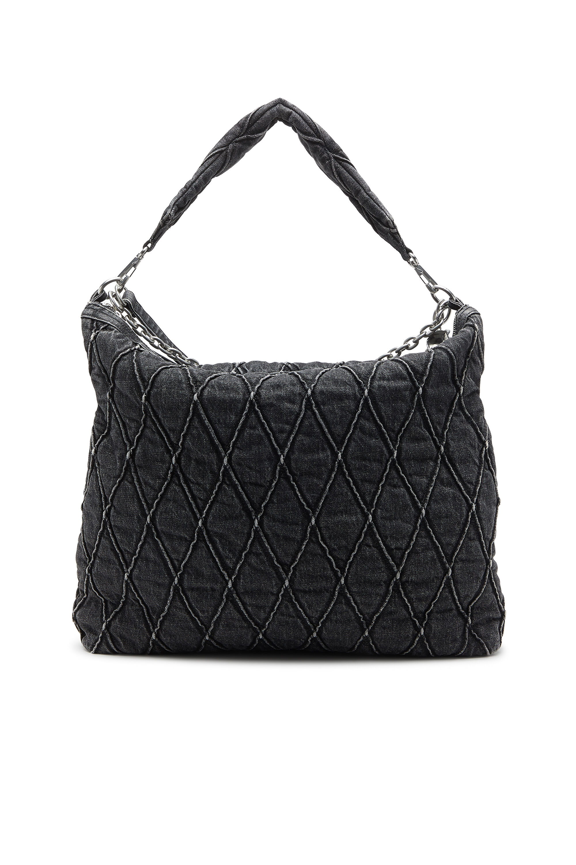 Diesel - HOSHI CHARM-D HOBO, Female's Quilted-denim hobo bag with chain charms in Black - 3