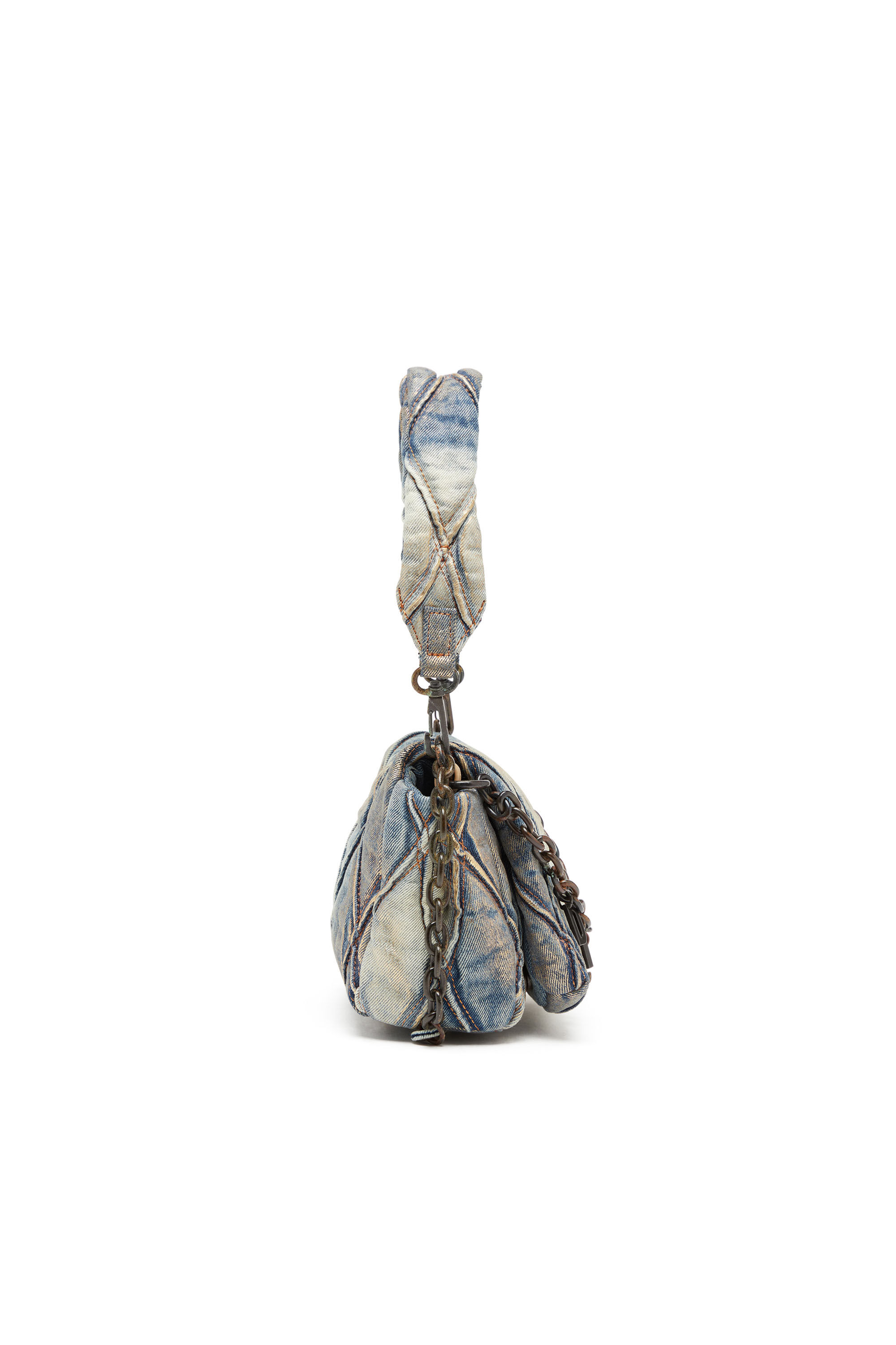 Diesel - CHARM-D SHOULDER S, Female's Charm-D S-Small shoulder bag in metallic quilted denim in Blue/Gold - 4