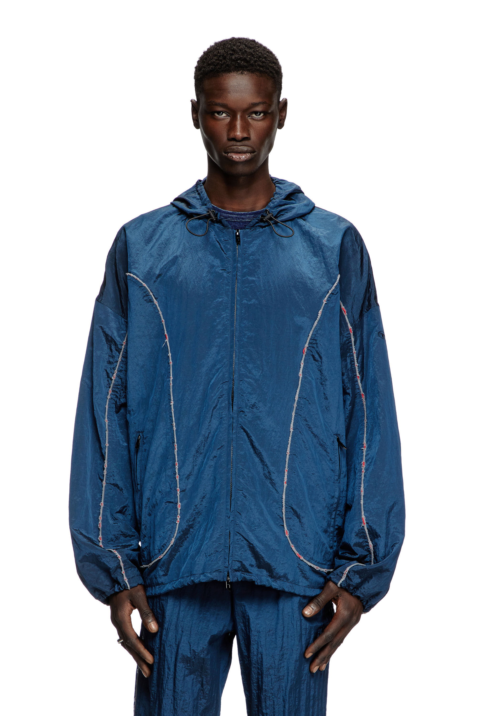 Diesel - J-ANTHEIT, Male's Windbreaker with destroyed piping in Blue - 3