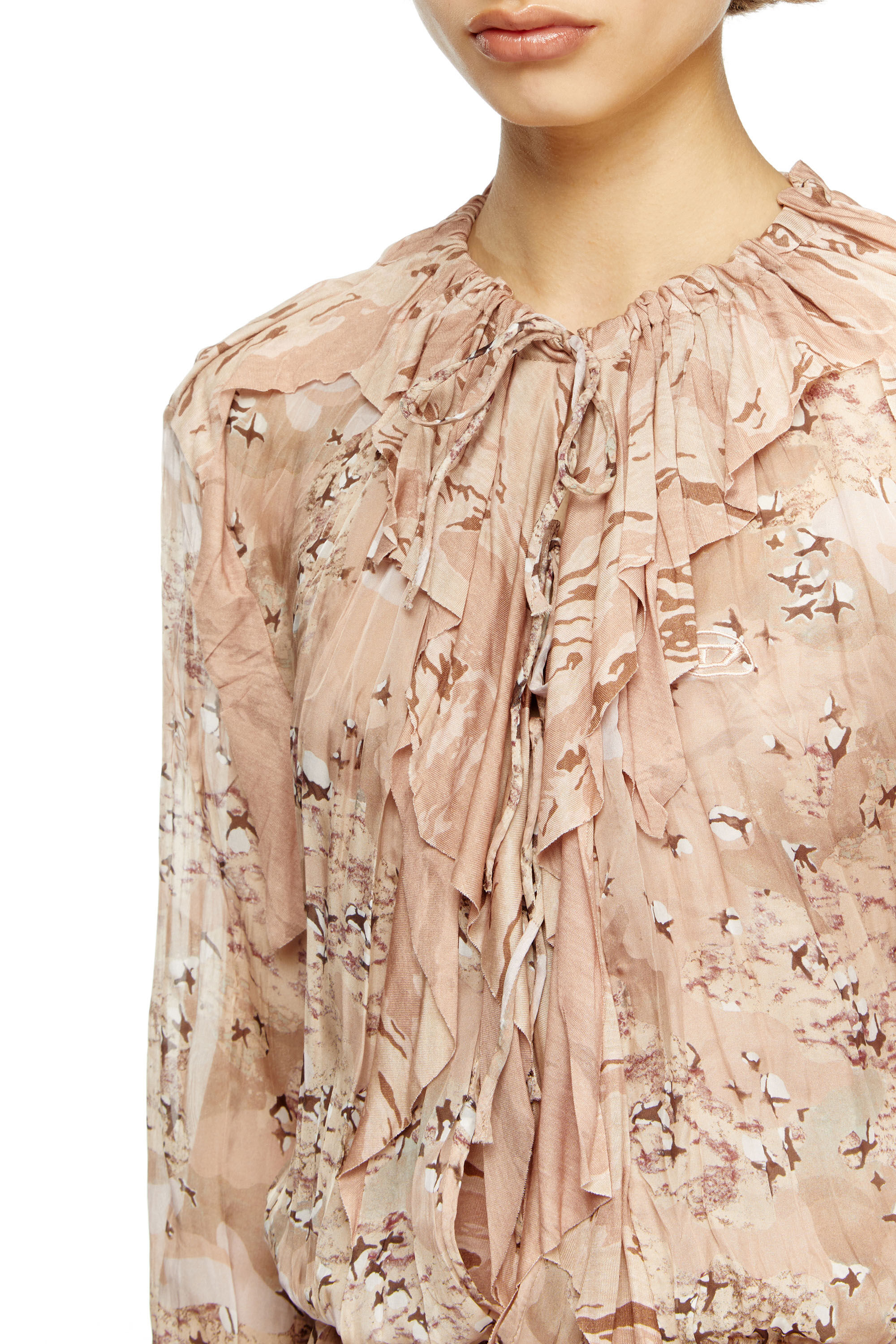 Diesel - D-AZZLING-R1, Female's Ruffled maxi dress in camo chiffon in null - 5