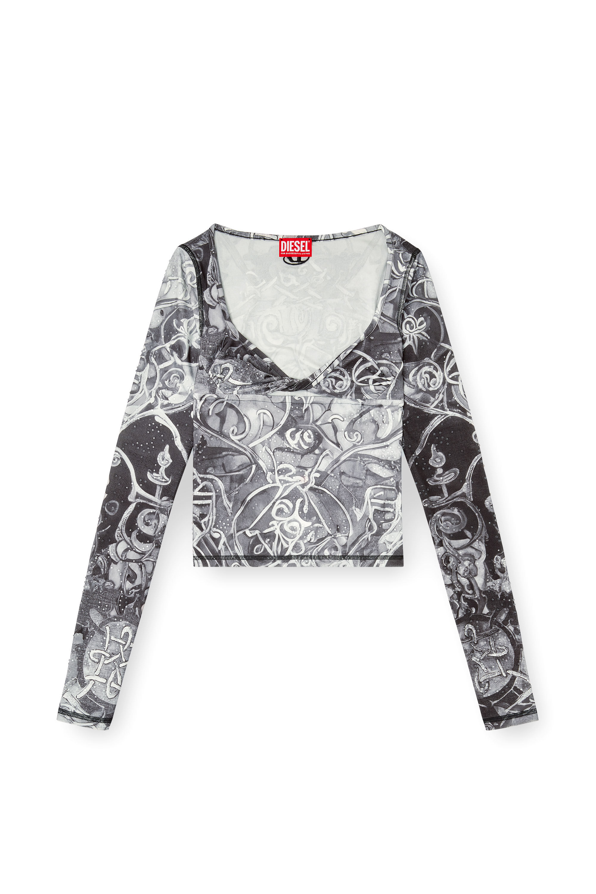 Diesel - T-ANTICA-LS, Haut imprimé parsemé de gouttes de cristal Femme in Gris - 2