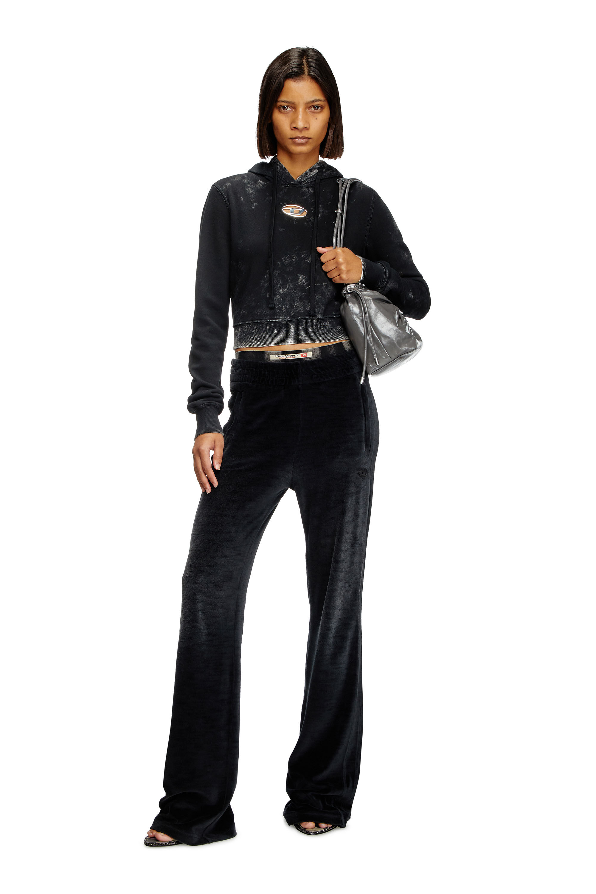 Diesel - F-SLIMMY-HOOD-P5, Female's Faded cut-out hoodie with metal logo in Black - 1