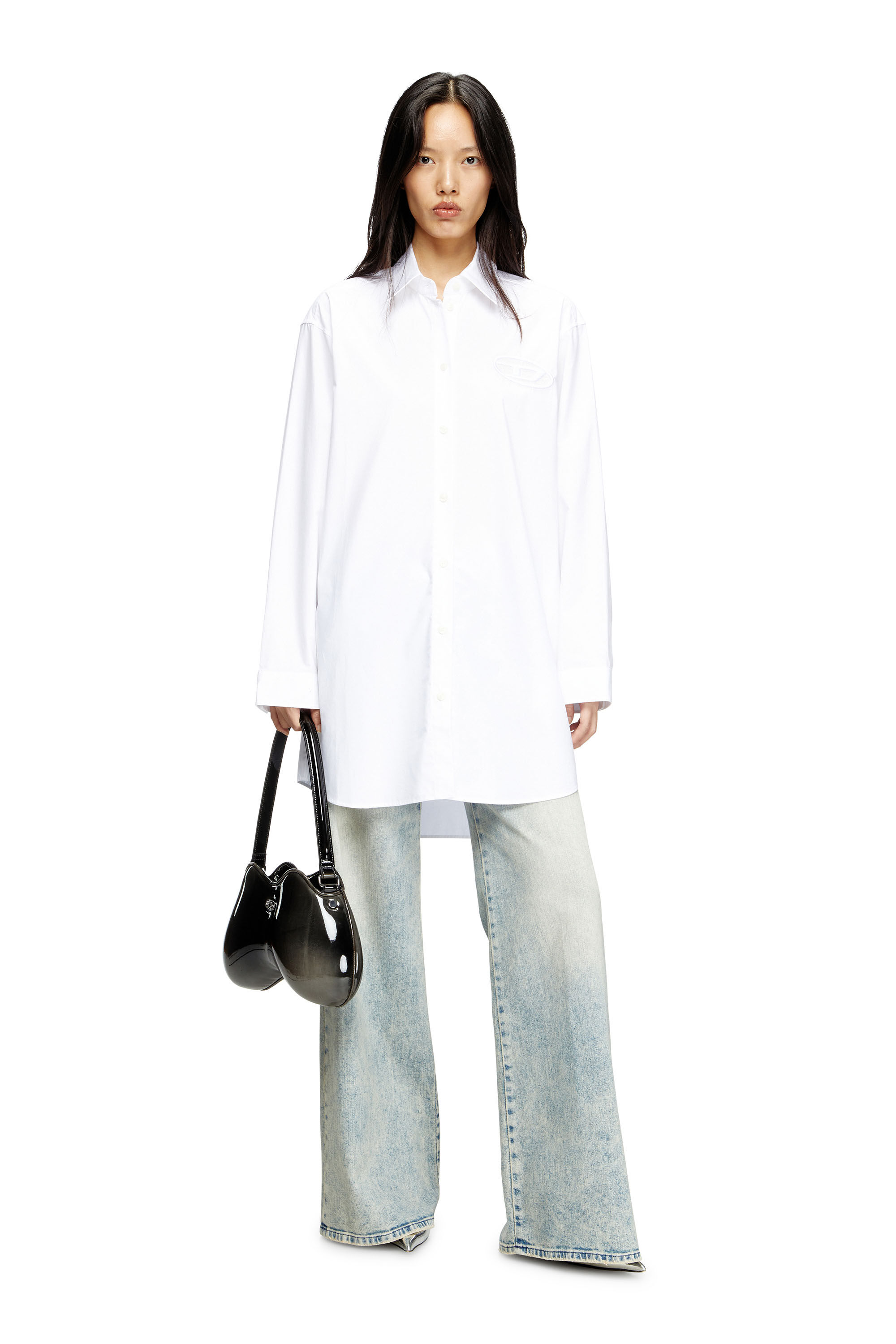 Diesel - D-DALIS, Robe chemise courte avec logo brodé Femme in Blanc - 1