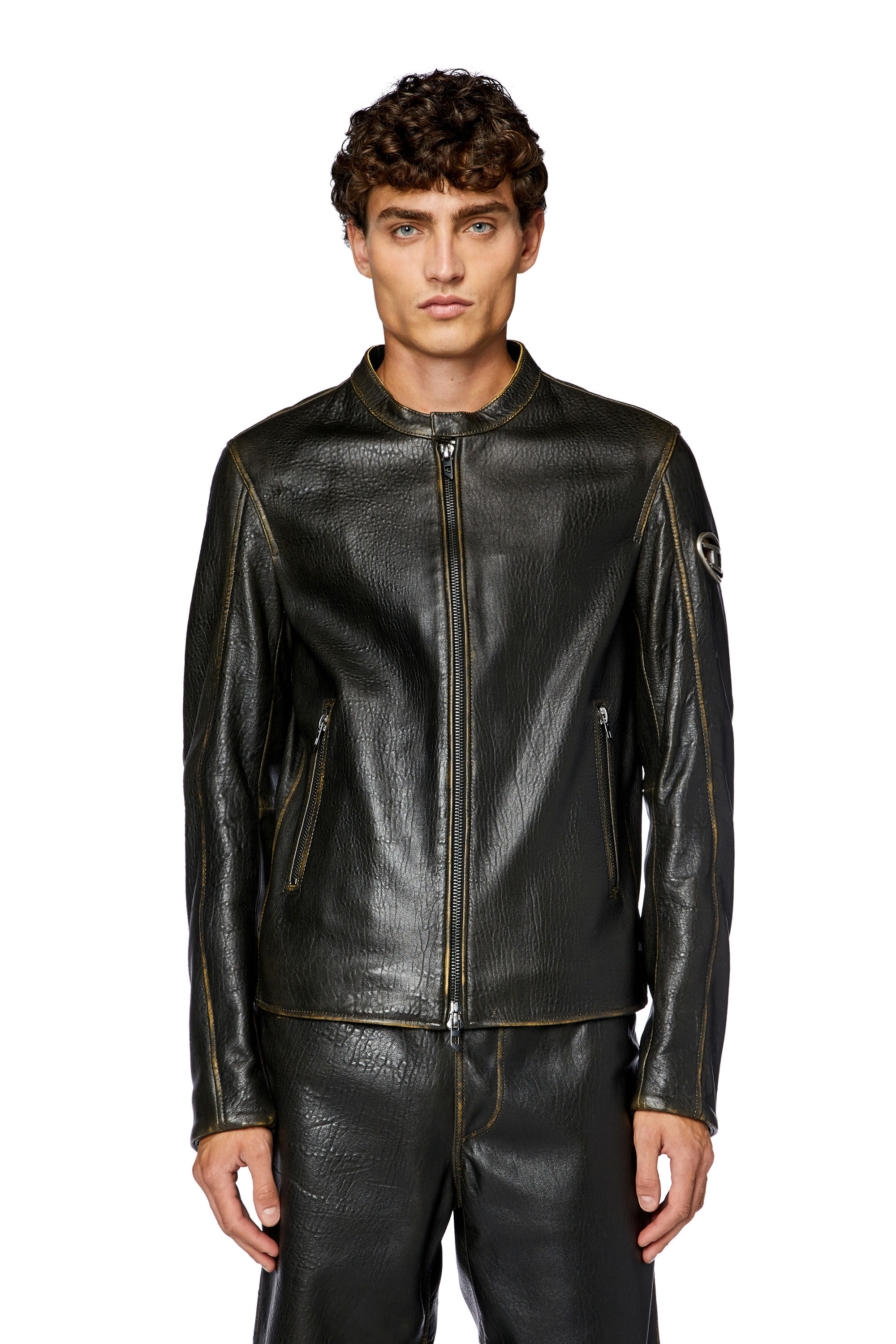 Diesel men's leather jacket new arrivals sale