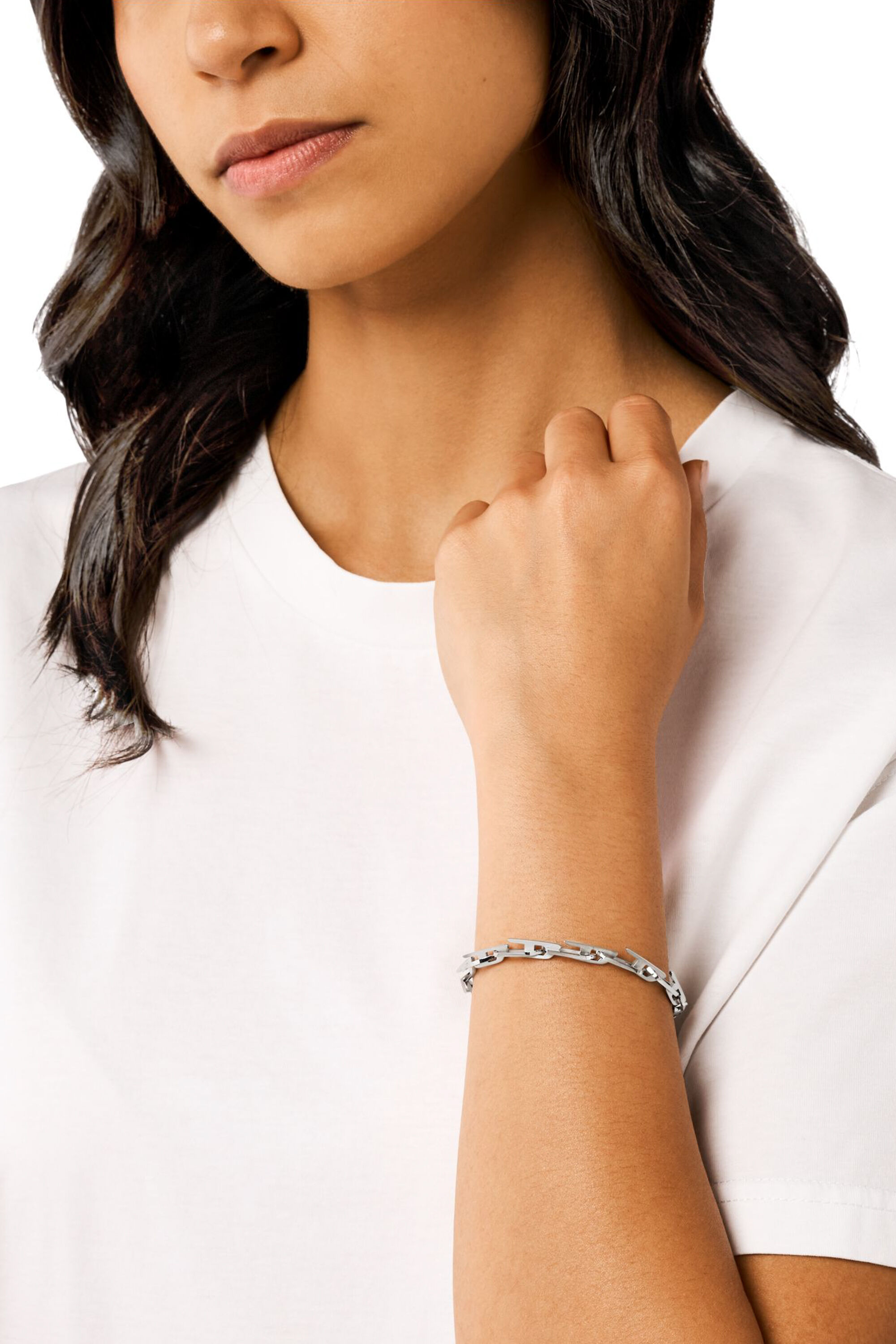Diesel - DX1536040, Bracelet chaîne en acier inoxydable avec logo D entrelacé Mixte in Gris argenté - 4
