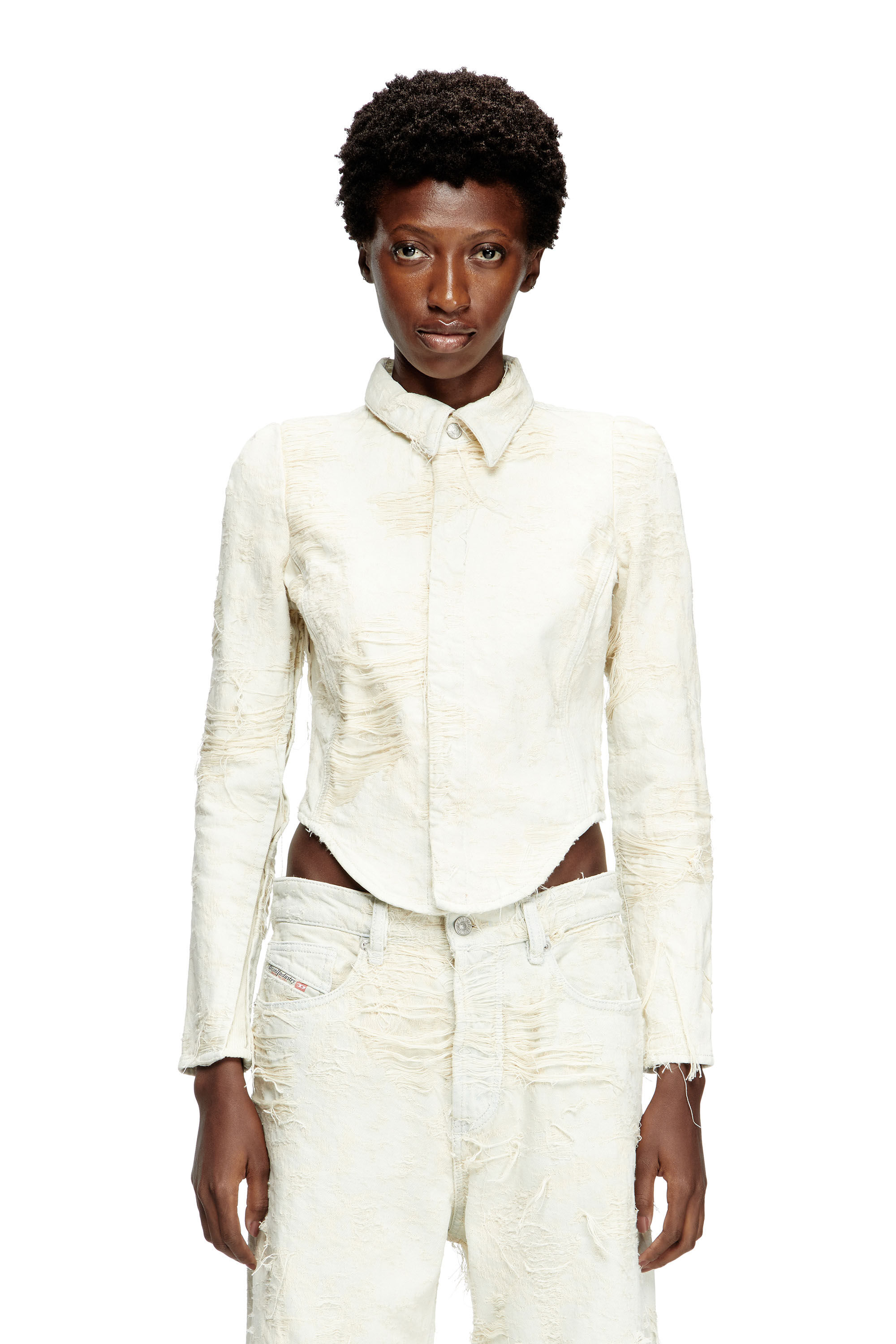 Diesel - DE-MADELINE-FSG, Chemise en denim jacquard avec fils flottants Femme in Blanc - 3