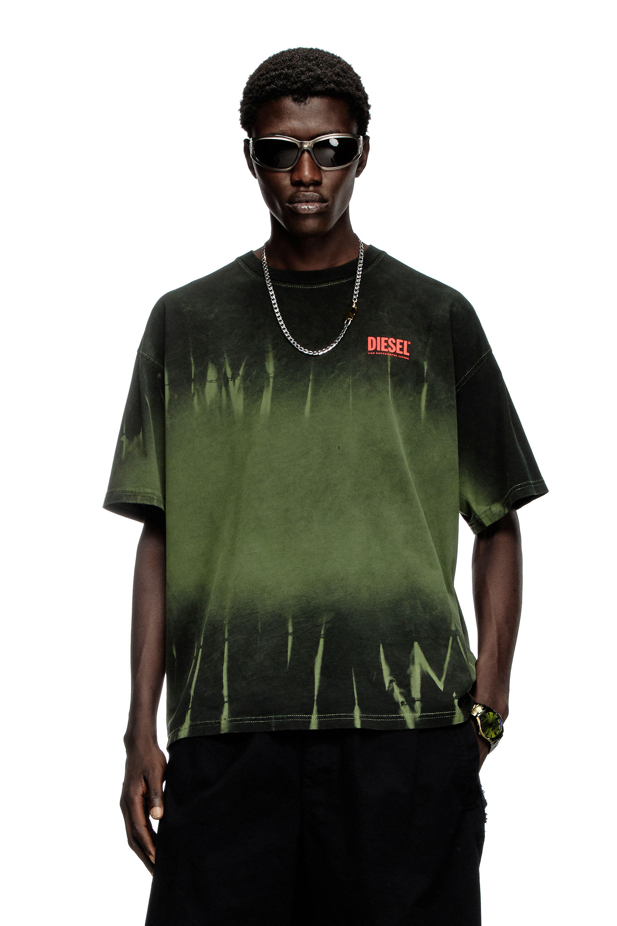 Diesel - T-BOXT-R3, Male's Tie-dye T-shirt with logo print in Dark Green - 3