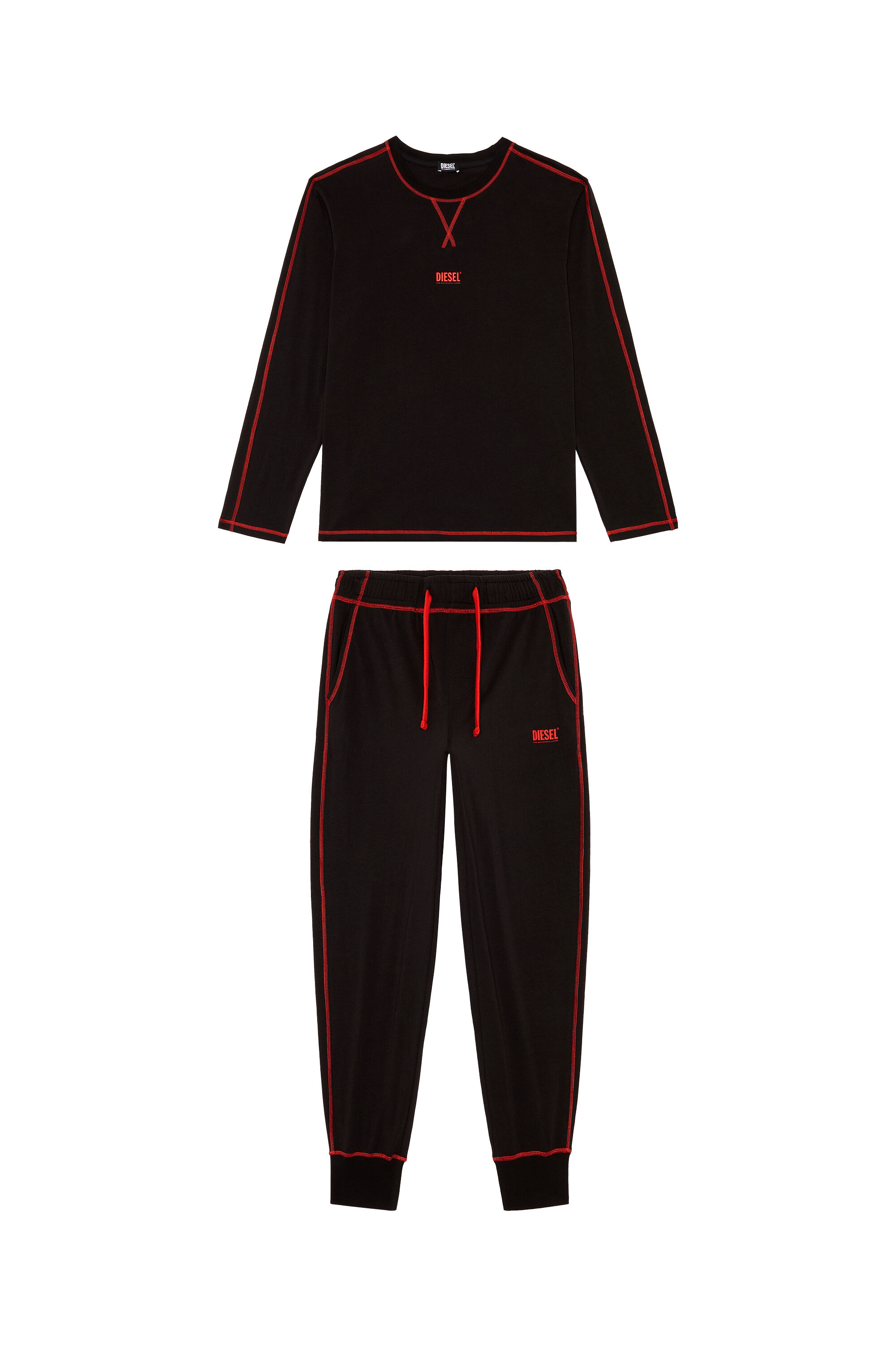 Diesel - UMSET-WILLONG, Male's Long pyjamas with contrast stitching in Black - 4