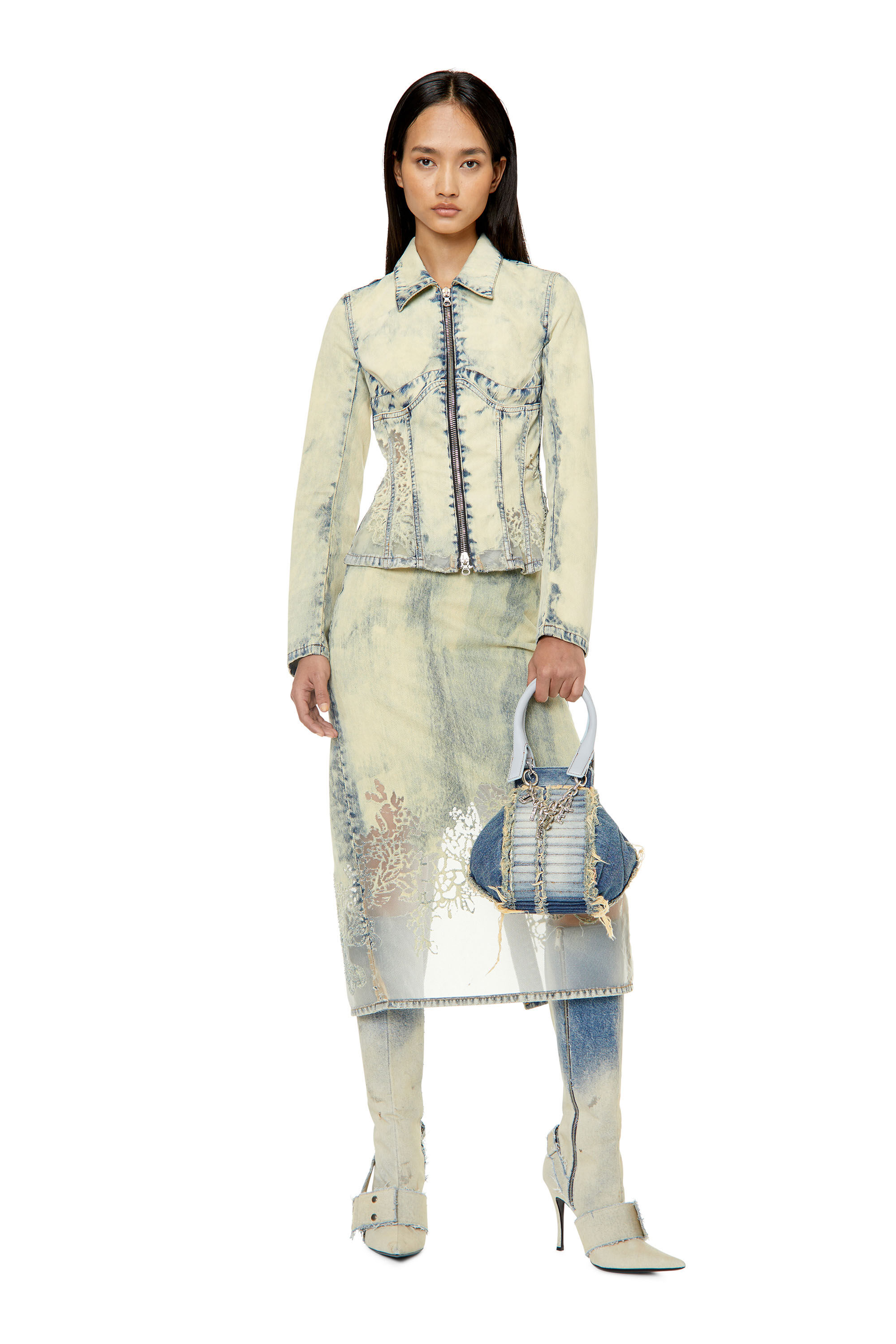 Diesel - DE-PRA-FSC, Female's Midi skirt in lace denim in Light Blue - 1