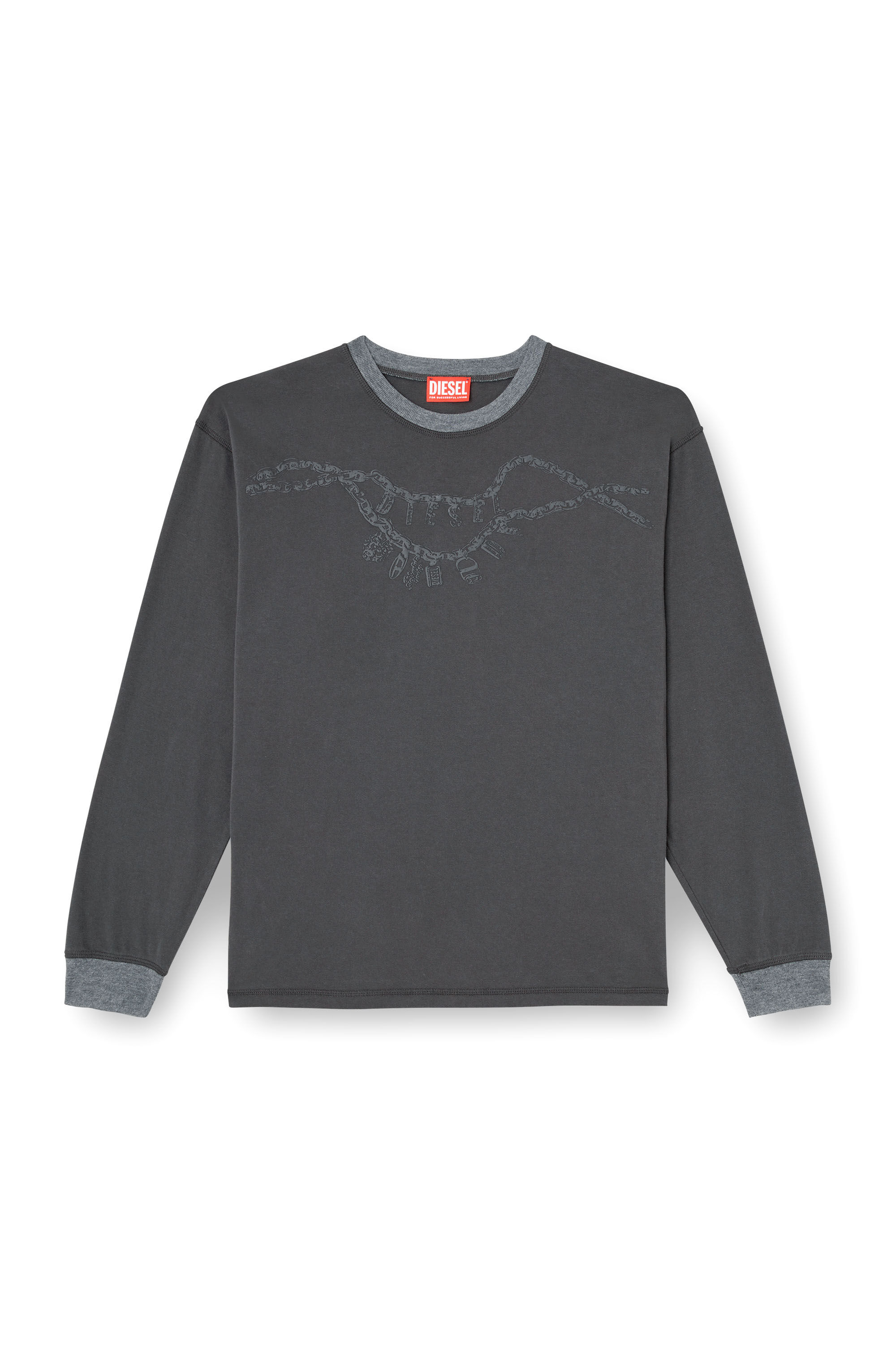 Diesel - T-BOXT-LS-HOSHI, Unisex's Long-sleeve T-shirt with charm necklace print in Dark Grey - 2