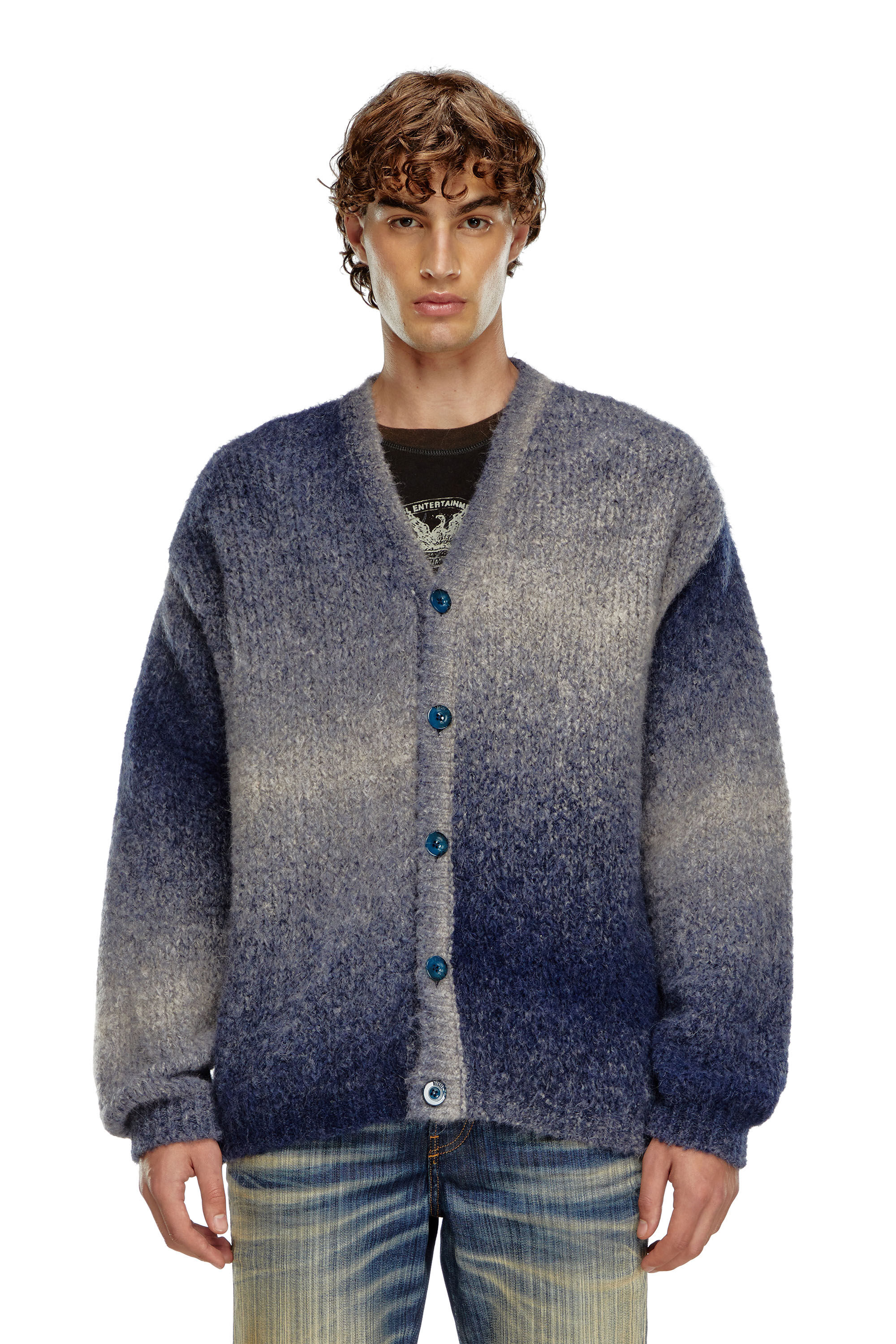 Diesel - K-RAMARRO, Cardigan effet dégradé en mélange d'alpaga Homme in Bleu - 3