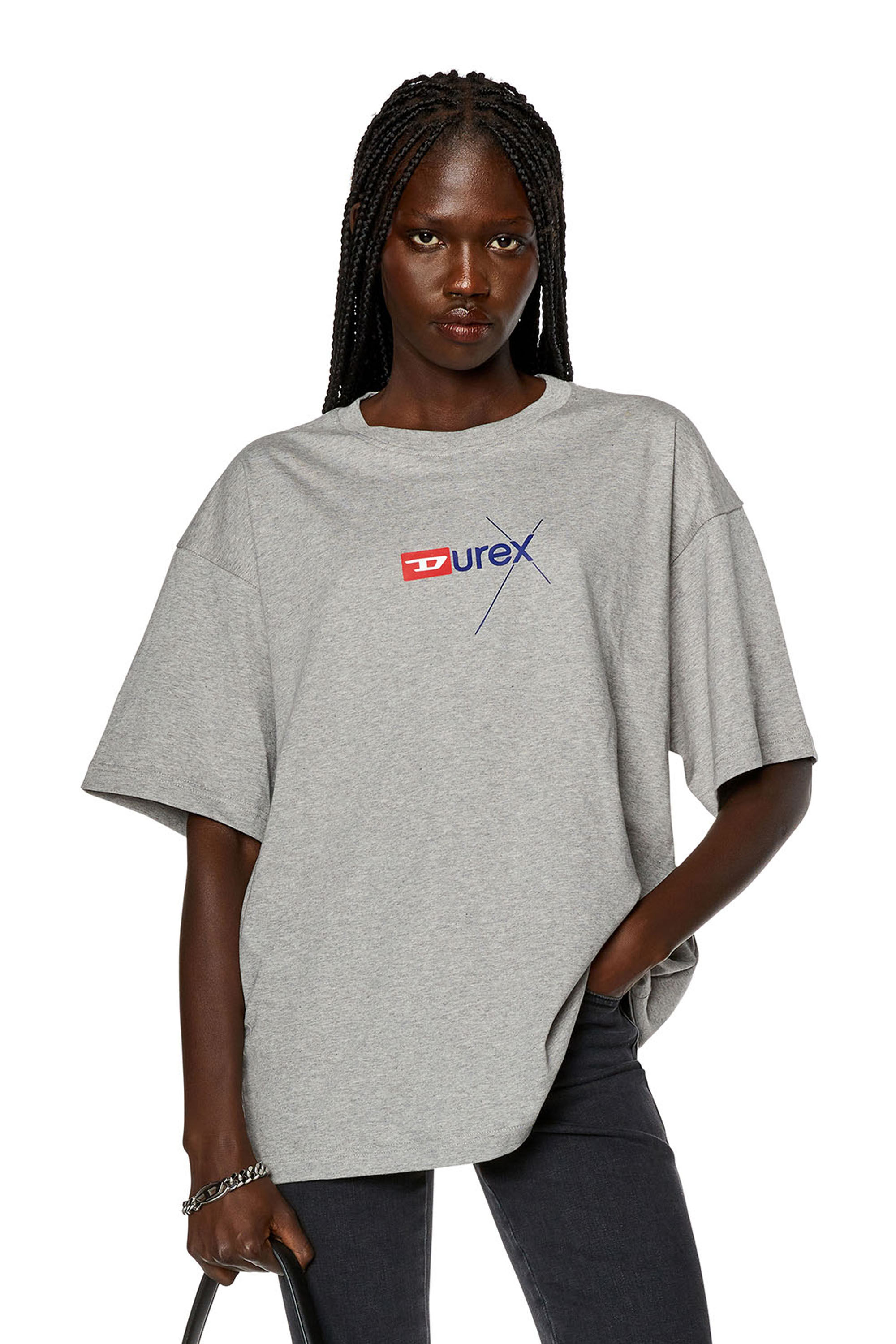 Men's Mélange T-shirt with Durex logo | Grey | Diesel Men's Mélange T-shirt with Durex logo | Grey | Diesel