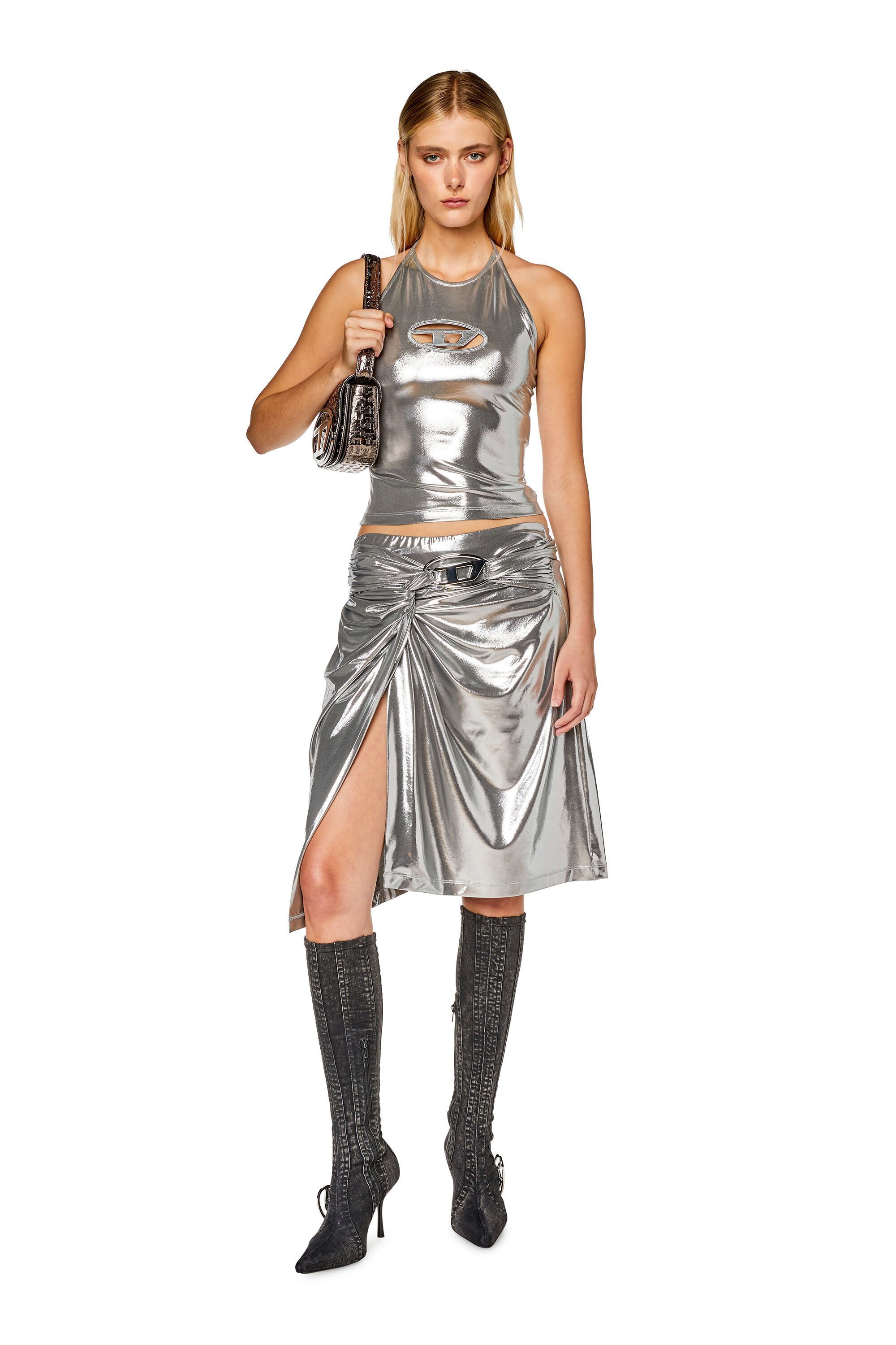 Women's Halterneck top with foil coating | Silver | Diesel