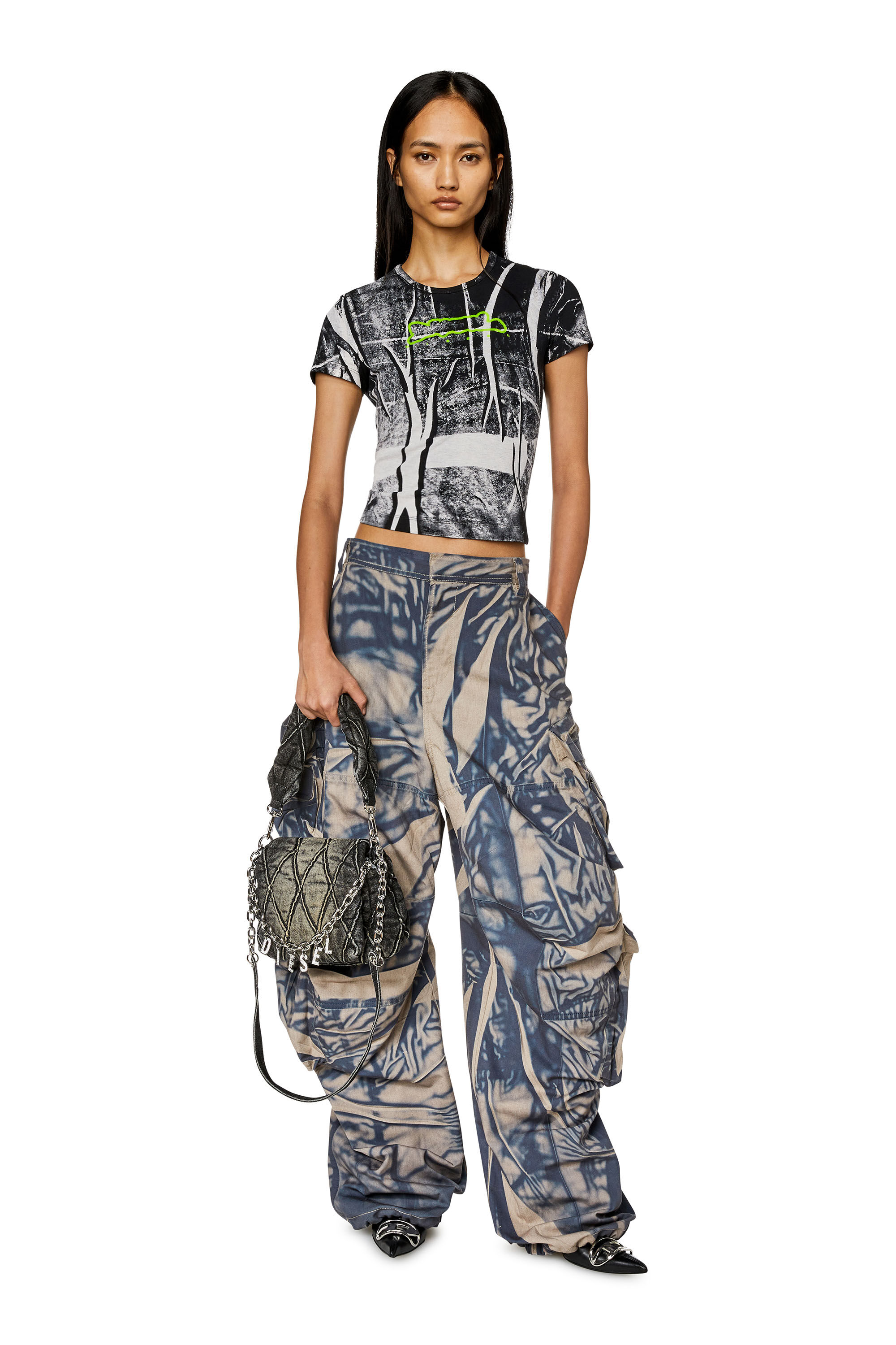 Diesel - CHARM-D SHOULDER S, Female's Charm-D S-Small shoulder bag in quilted denim in Black - 6