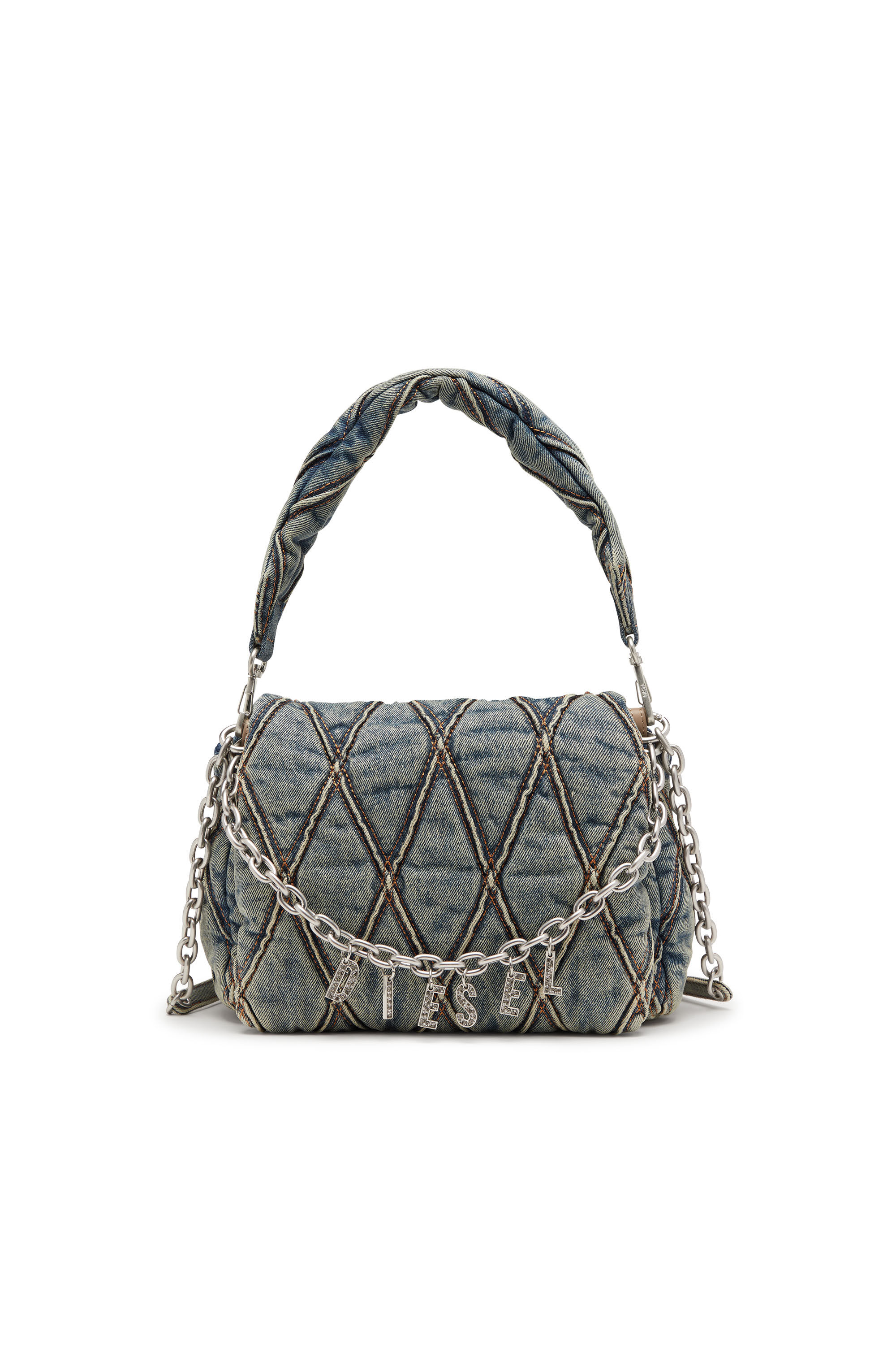 Diesel - CHARM-D SHOULDER M, Charm-D M-Sac à main en denim matelassé Femme in Bleu - 1