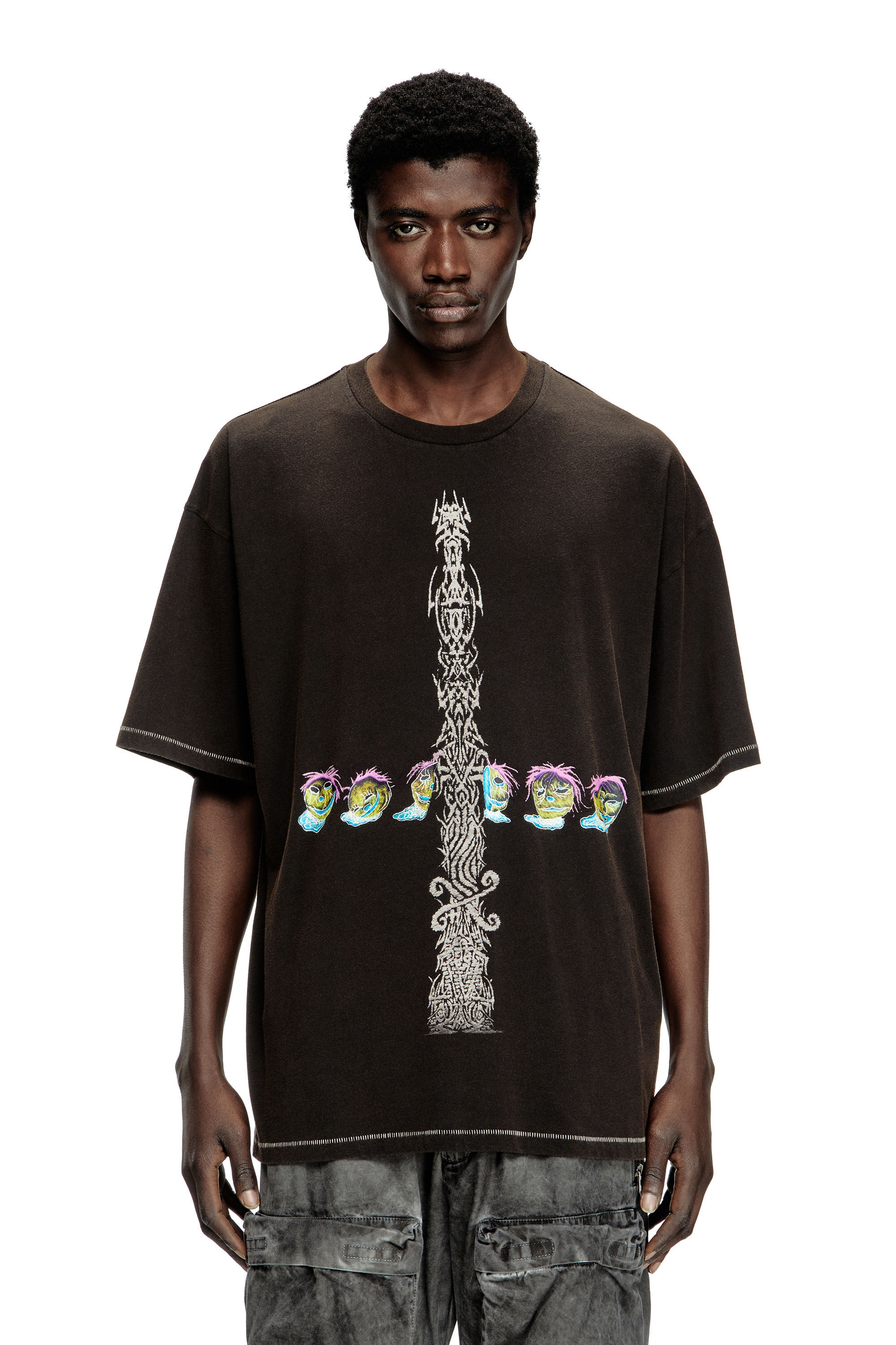 Diesel - T-BOXT-R4, Male's Acid-wash T-shirt with printed graphics in Black - 3