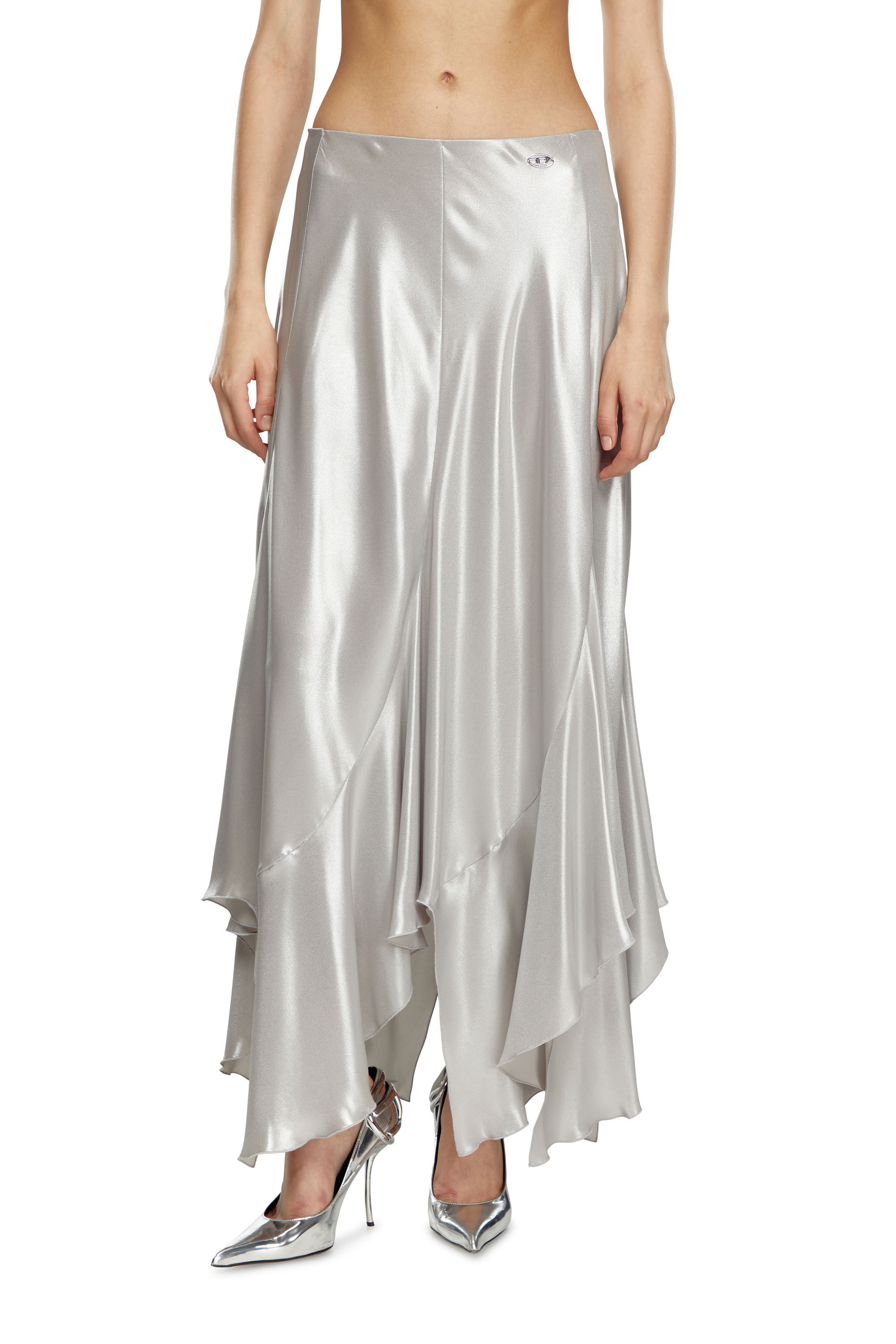 Diesel - O-NAMIT, Jupe longue asymétrique métallisée Femme in Gris argenté - 3