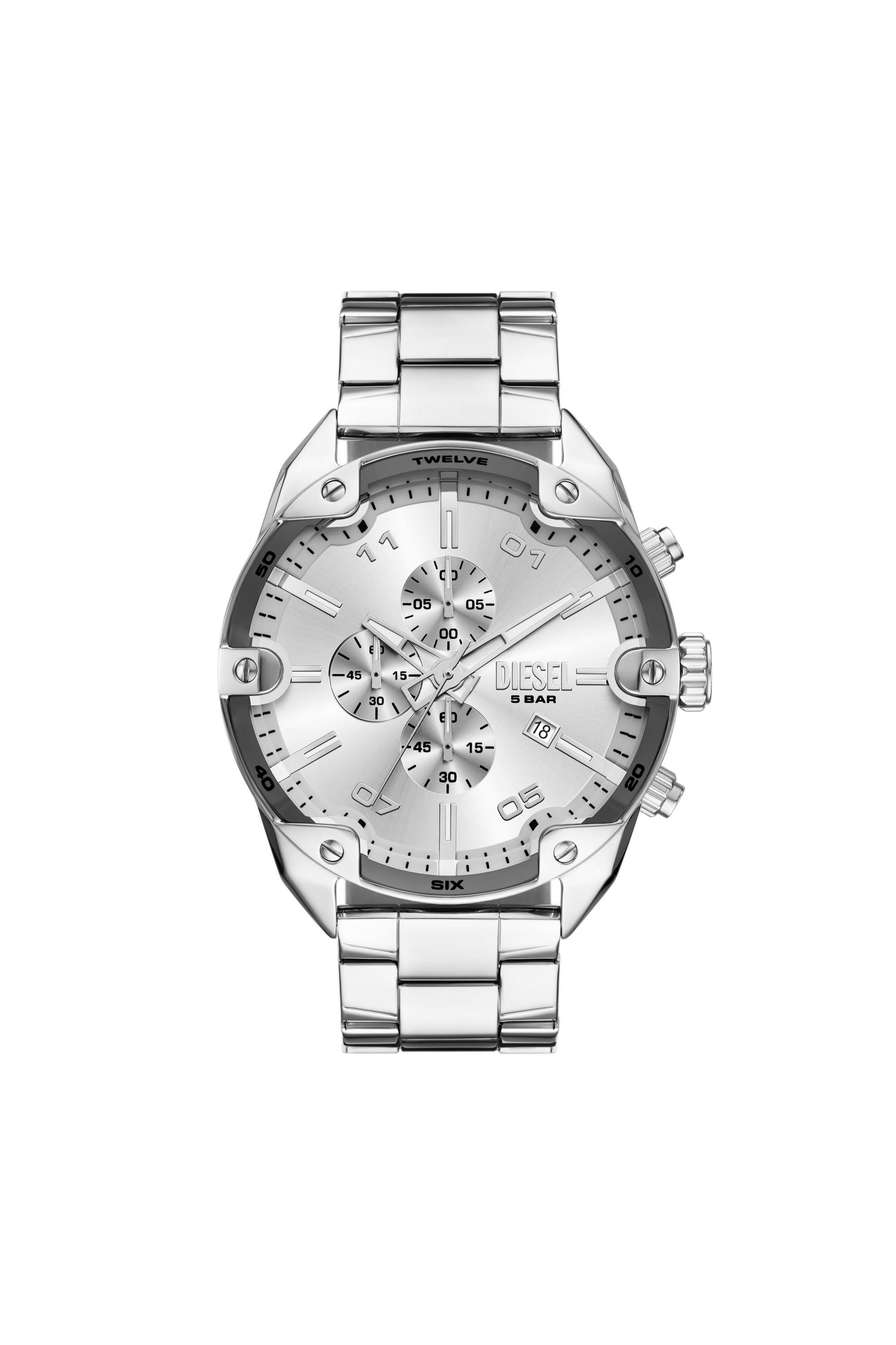 Diesel - DZ4677, Male's Diesel Spiked Chronograph Stainless Steel Watch in Silver - 1