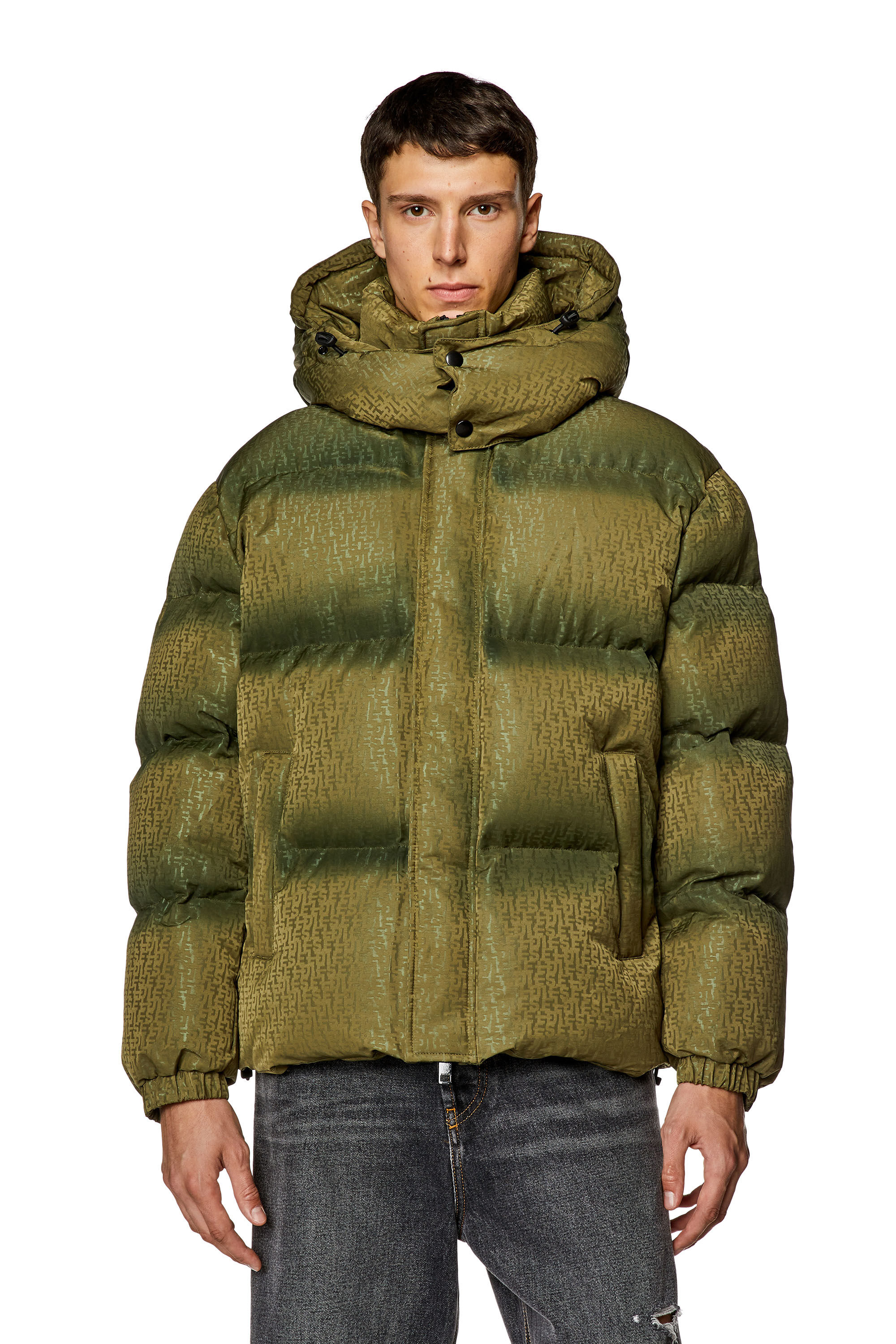 Diesel - W-ROLFYS-MON, Male's Puffer jacket with monogram motif in Military Green - 6